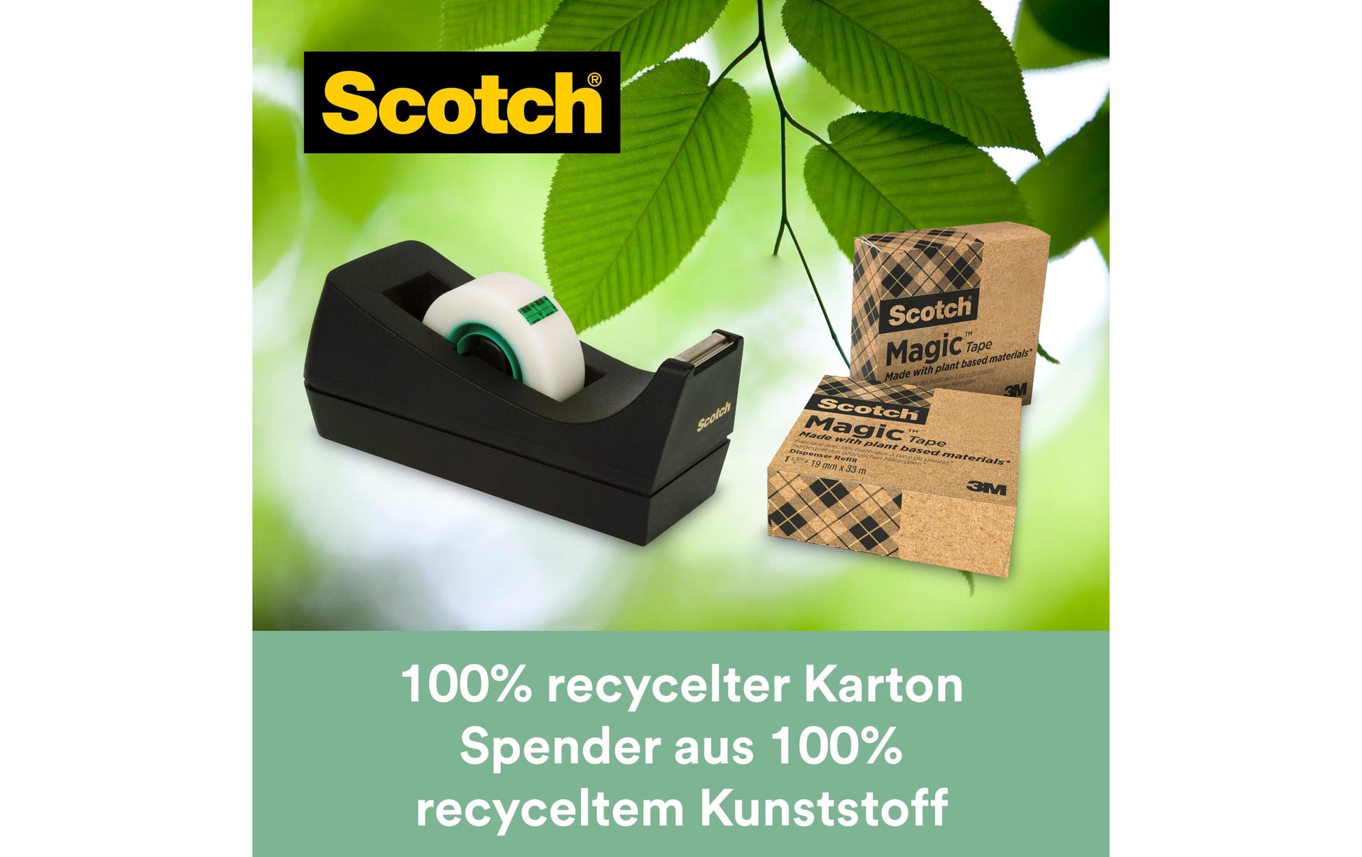 Scotch Tischabroller – für Rollenbreite bis 19 mm, für Bandlänge bis 33 m, Kunststoff, schwarz, inkl. 3 Rollen
