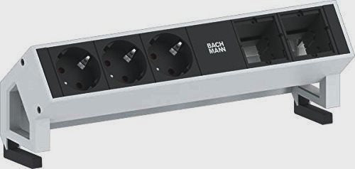 Bachmann DESK2 Tischsteckdosenleiste (3×T13 + 2×ABD), 0,2 m, Aluminium – Edelstahl