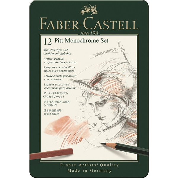 Faber-Castell PITT MONOCHROME Graphit-Set, Etui – 12-teilig