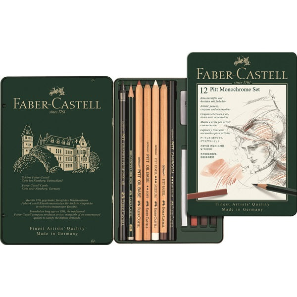 Faber-Castell PITT MONOCHROME Graphit-Set, Etui – 12-teilig