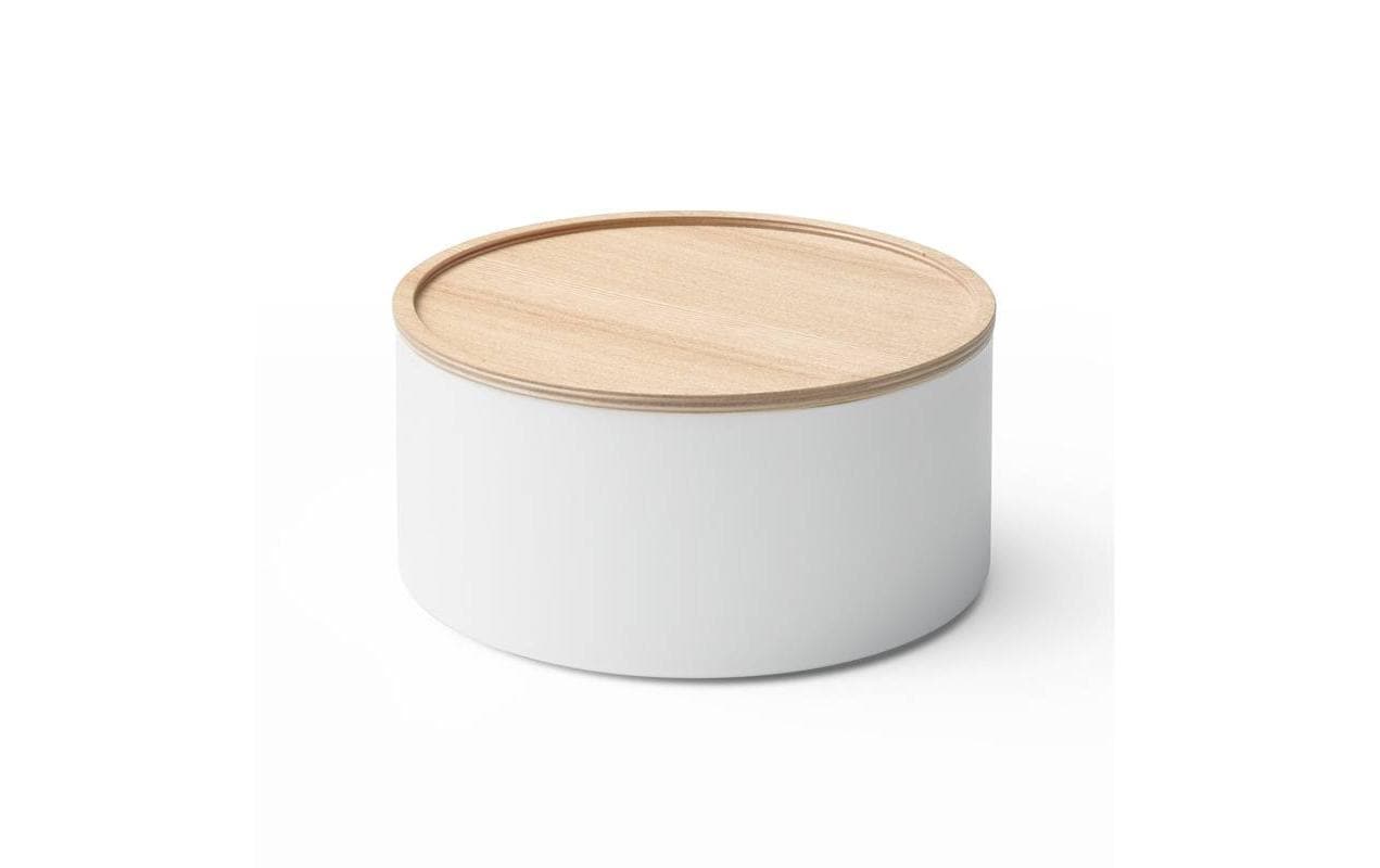 Yamazaki Aufbewahrungsbox (mit Deckel) – Sperrholz/Stahl – Weiss/Braun – Ø 220 × H 110 mm
