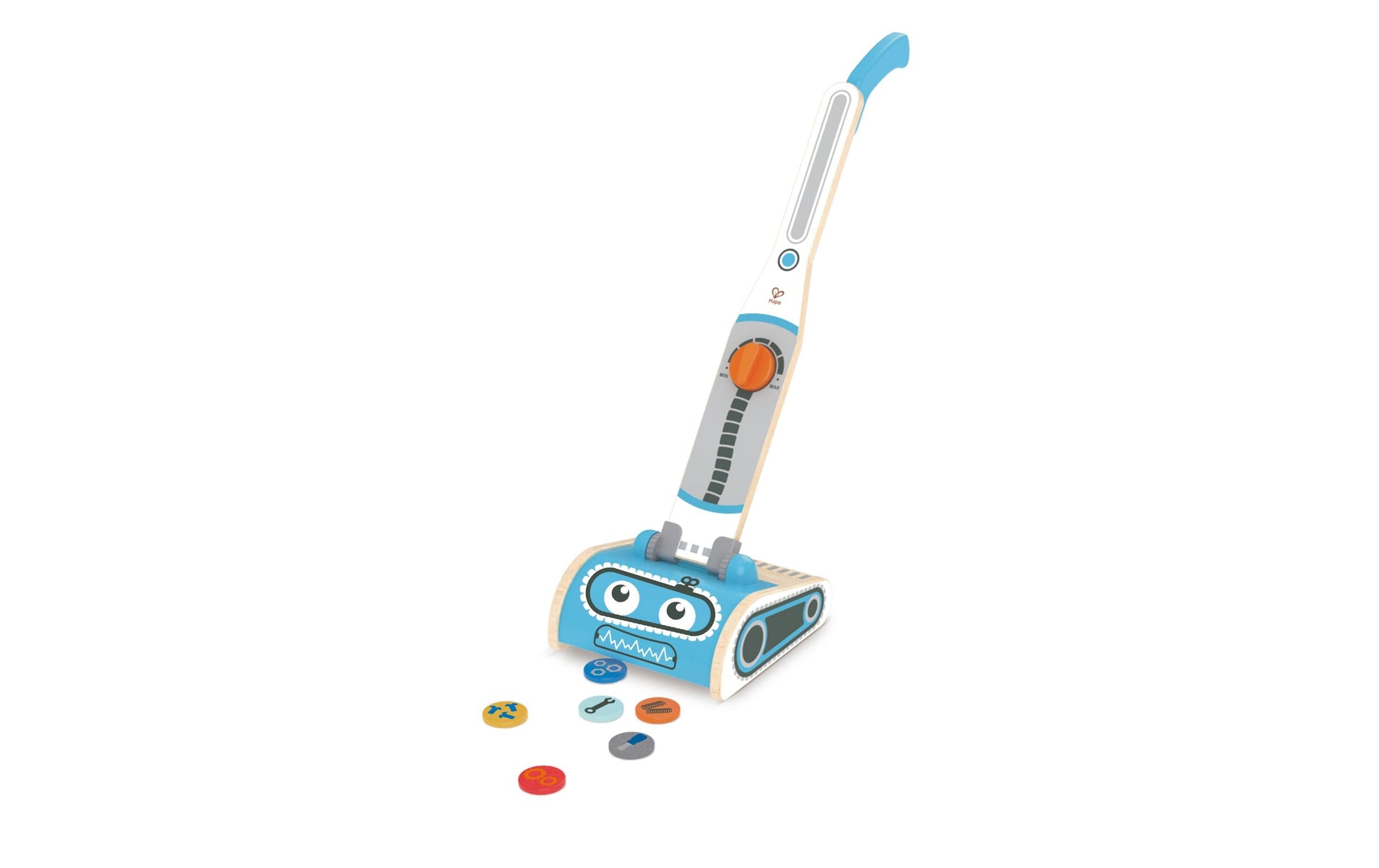 Hape E3056 Staubsauger (Spielzeug) – Vacoom – 18,0×58,0×17,5 cm – ab 3 J. – Kunststoff/Holz, mehrfarbig