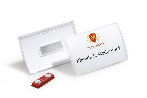 Durable Namensschild ClickFold mit Magnet – 90 × 54 mm, Kunststoff, transparent, 10 Stk.