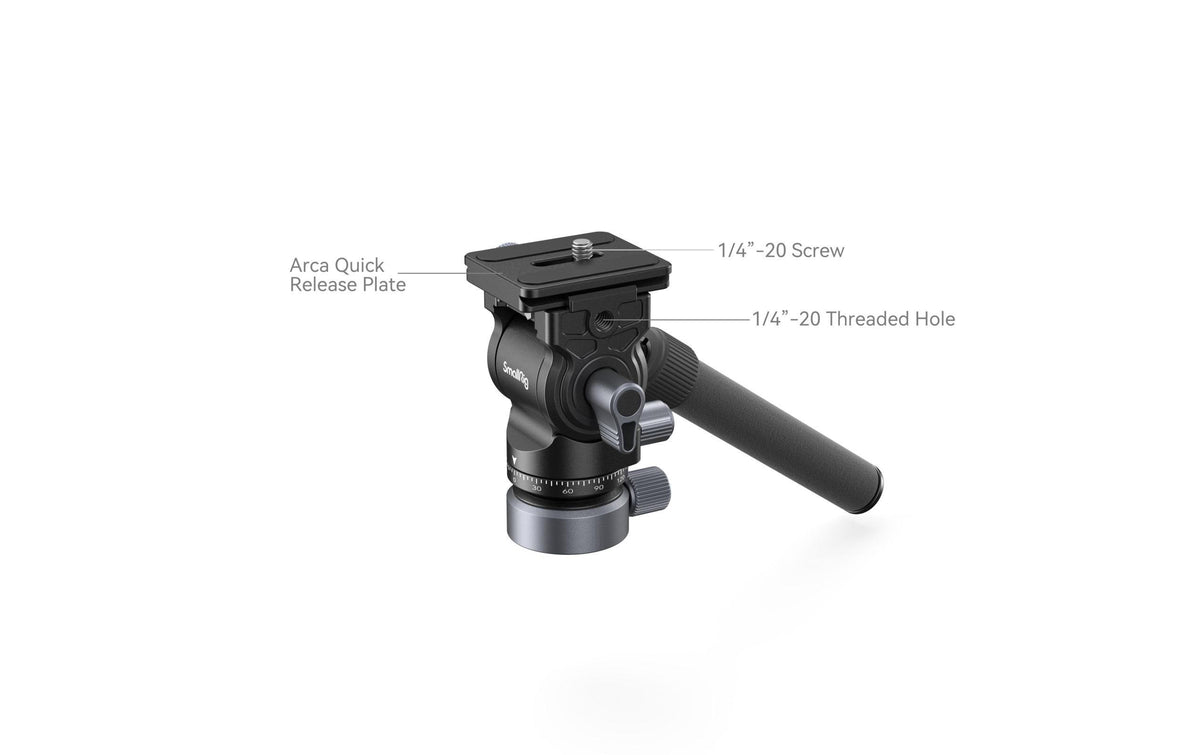 SmallRig CH20 Videokopf – 4 kg Traglast, 360° Pan, 1/4"/3/8" – für Arca-Swiss Schnellwechselplatten