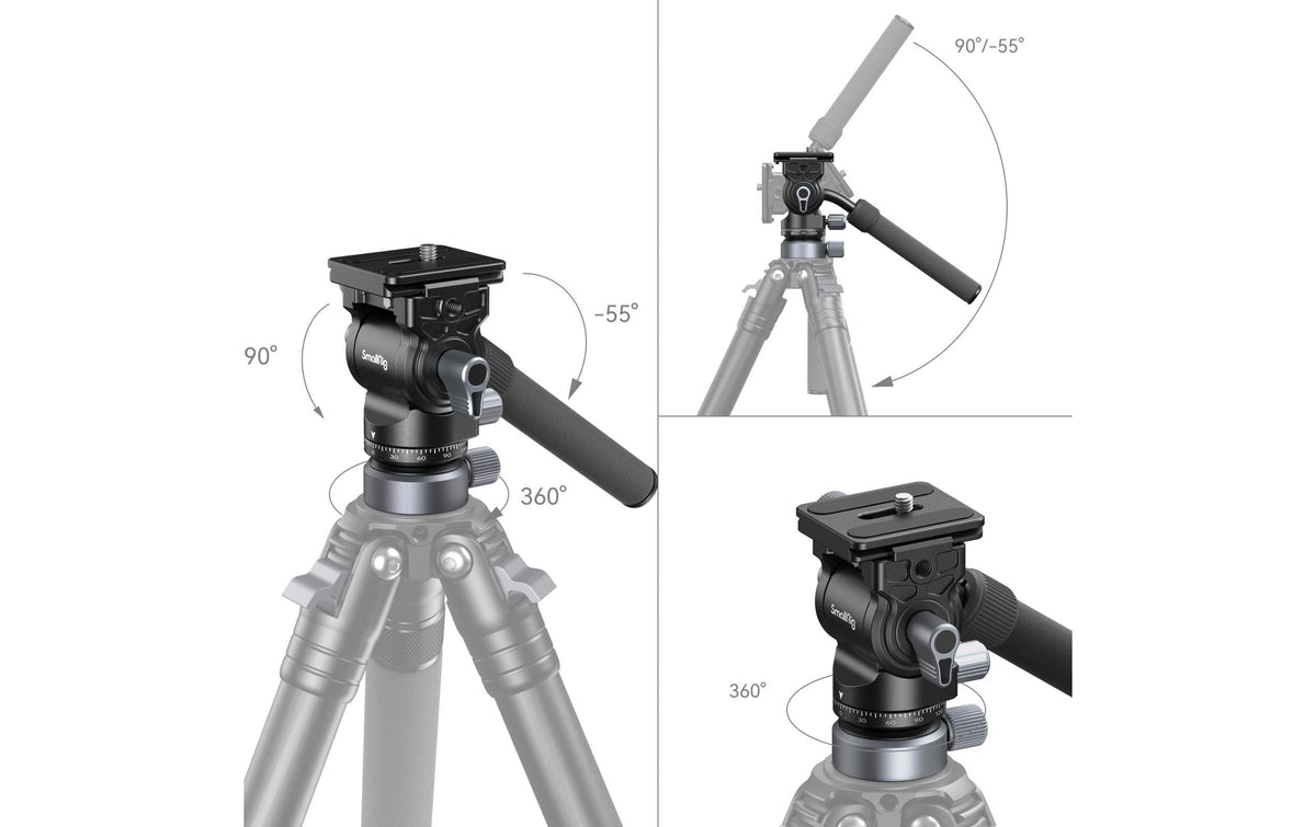SmallRig CH20 Videokopf – 4 kg Traglast, 360° Pan, 1/4"/3/8" – für Arca-Swiss Schnellwechselplatten