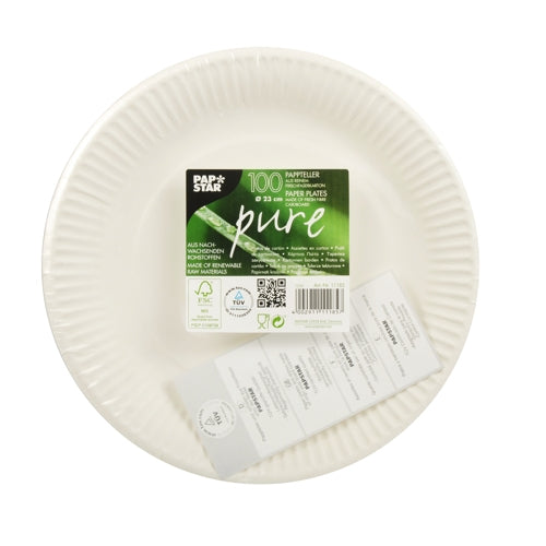 Papstar Teller Pure, Papier/Karton, rund – Ø 23 cm – weiss – FSC – 100 Stk.