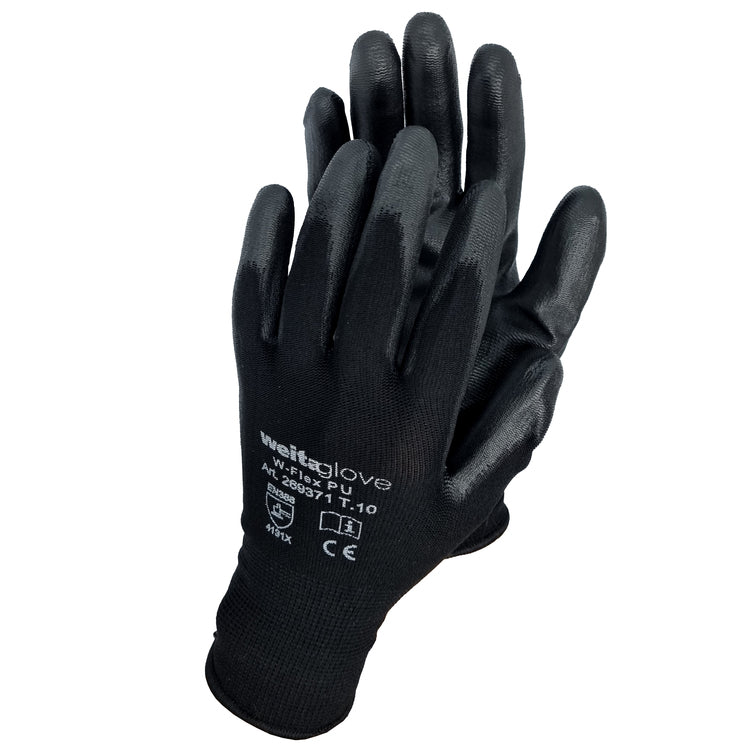 Weitaglove Arbeitshandschuhe W-FLEX – Grösse 11/XXL, 10 Paar – Nylon/PU, EN 388, Schwarz