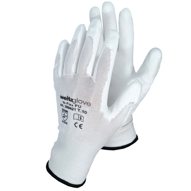 Weitaglove Arbeitshandschuhe W-FLEX – Gr. 8/M – Nylon/PU-Beschichtung, EN 388, Weiss