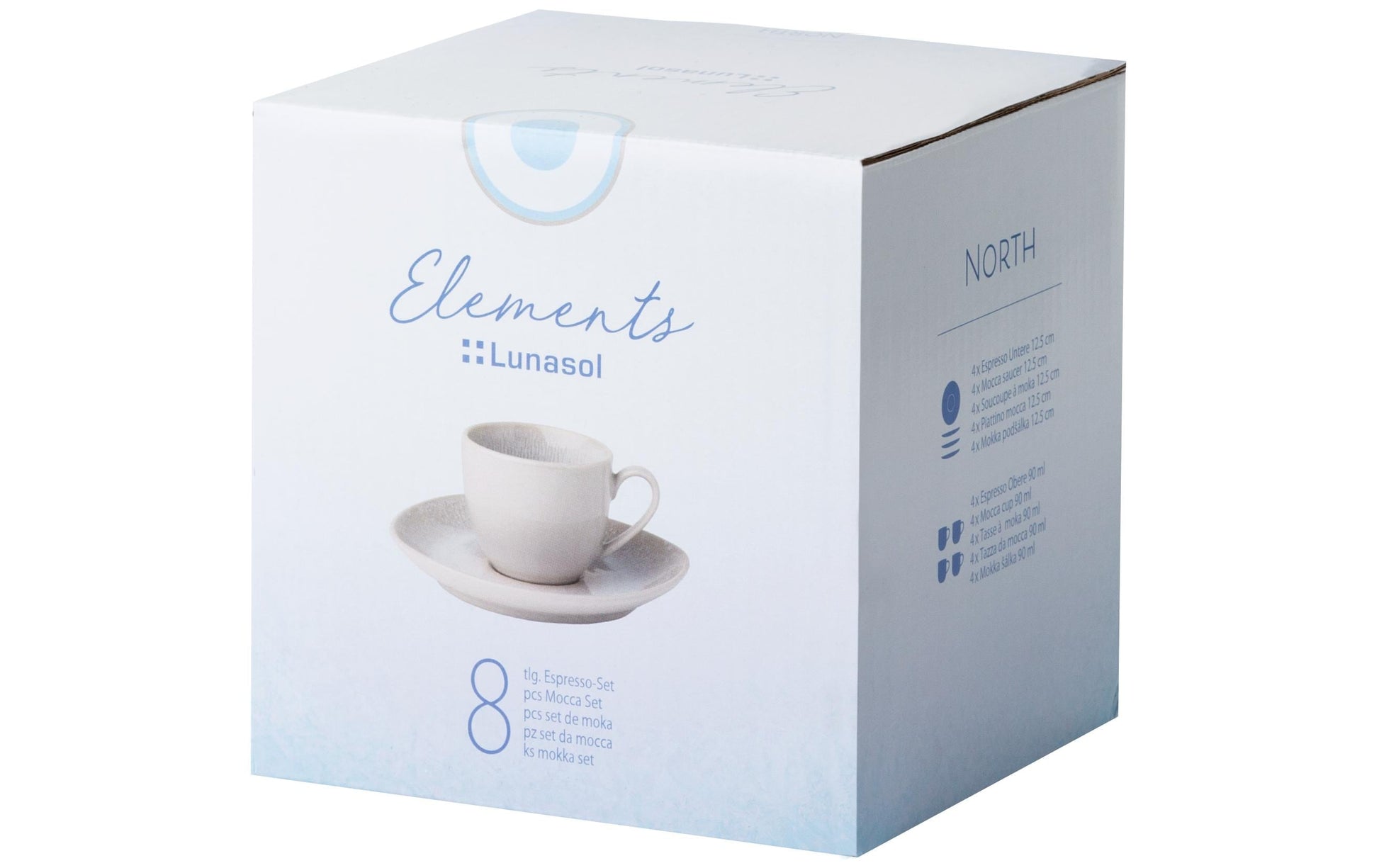 Sola Kaffeetassen – 8-teiliges Set, 220 ml, Ø 15,5 cm, Keramik, Hellgrau, spülmaschinenfest, mikrowellengeeignet
