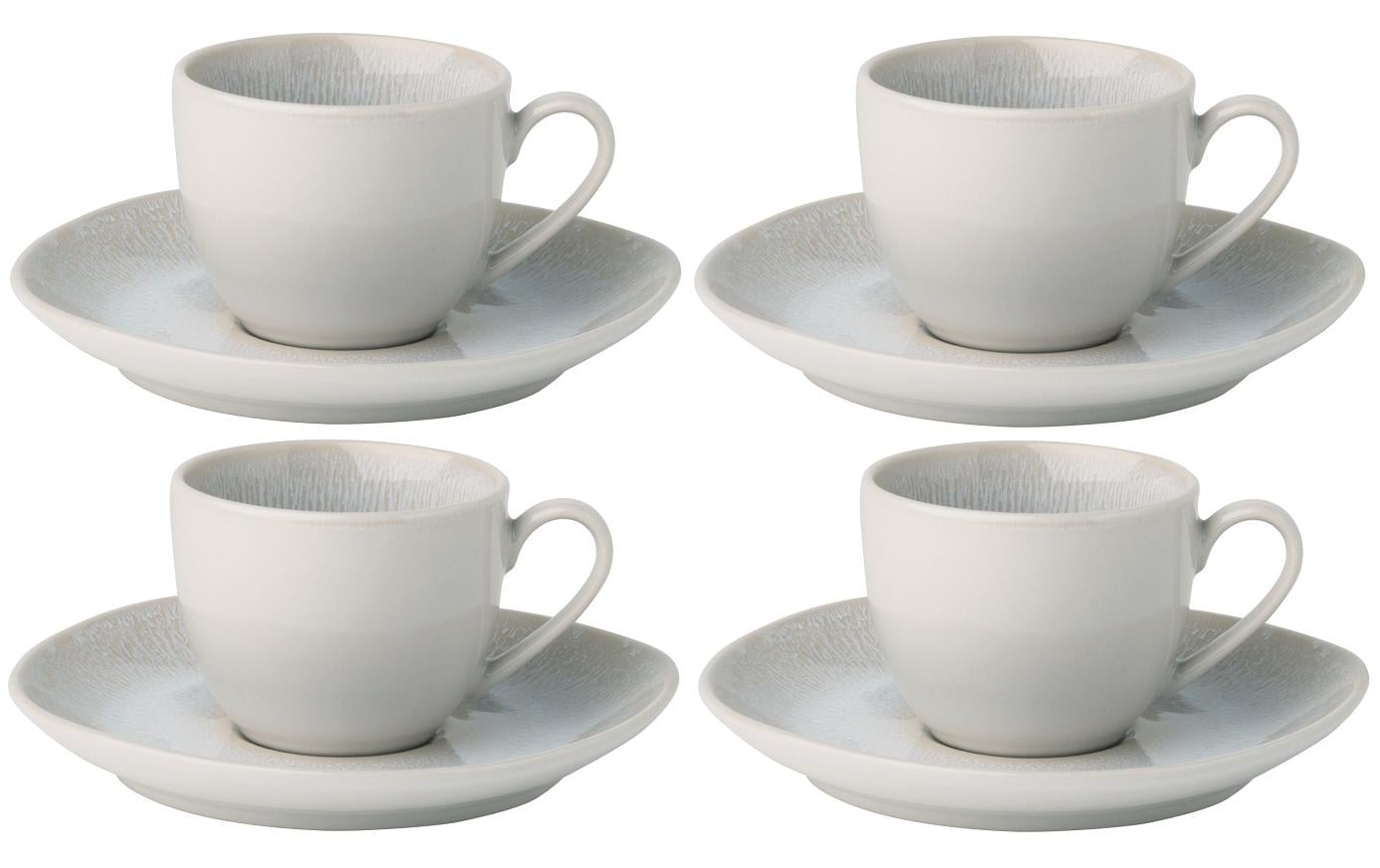 Sola Kaffeetassen – 8-teiliges Set, 220 ml, Ø 15,5 cm, Keramik, Hellgrau, spülmaschinenfest, mikrowellengeeignet
