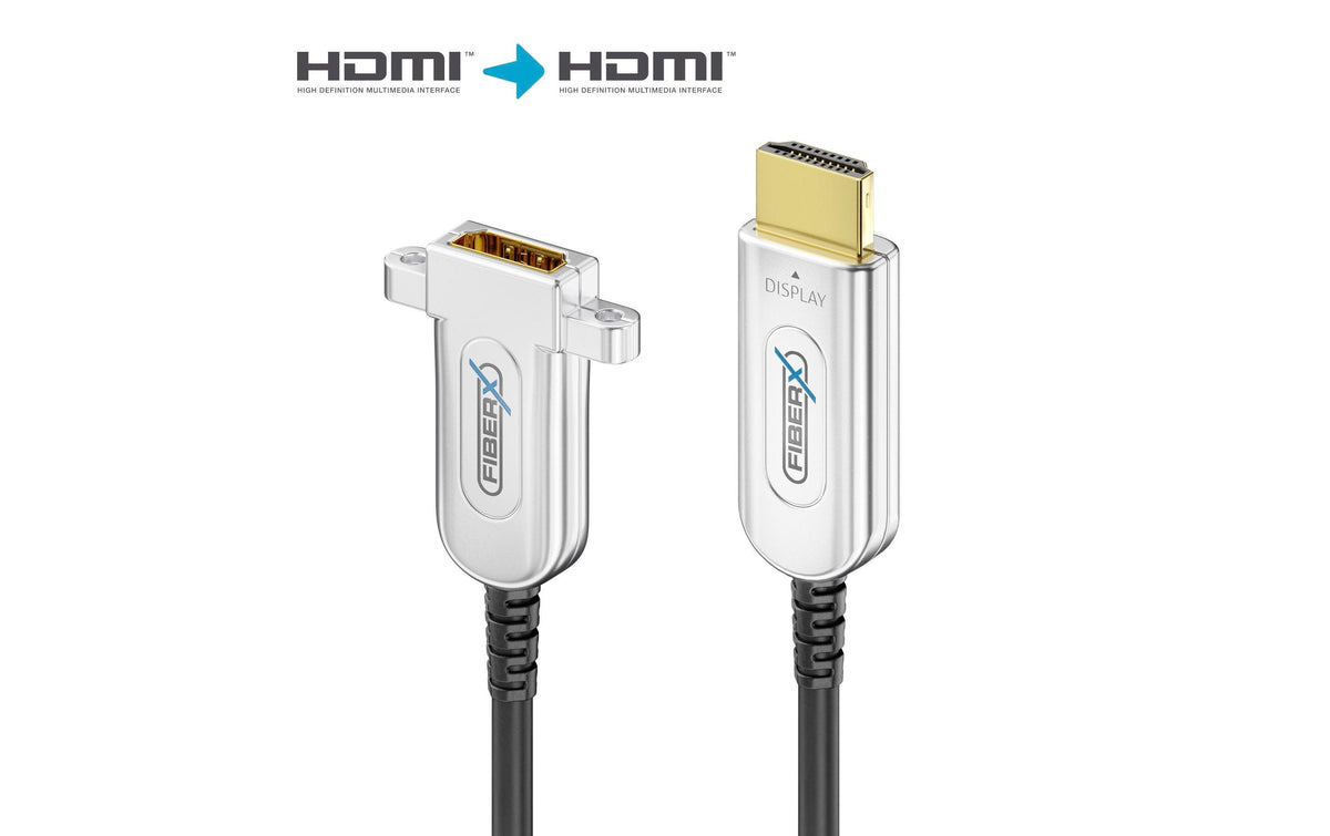 FiberX HDMI Verlängerungskabel HDMI 2.0 4K 60 Hz – 20 m – HDR, ARC – Schwarz/Silber