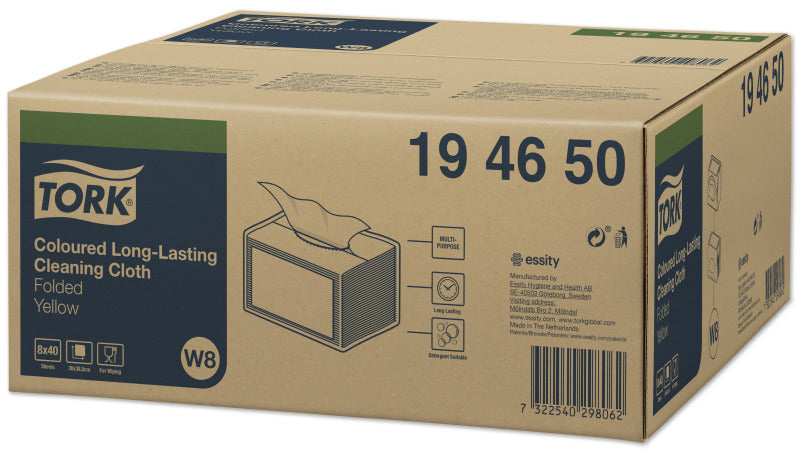 Tork Reinigungstücher – Vlies, 1-lagig – 38,5 × 30 cm – 8 × 40 Stk. (320 Stk.) – Gelb