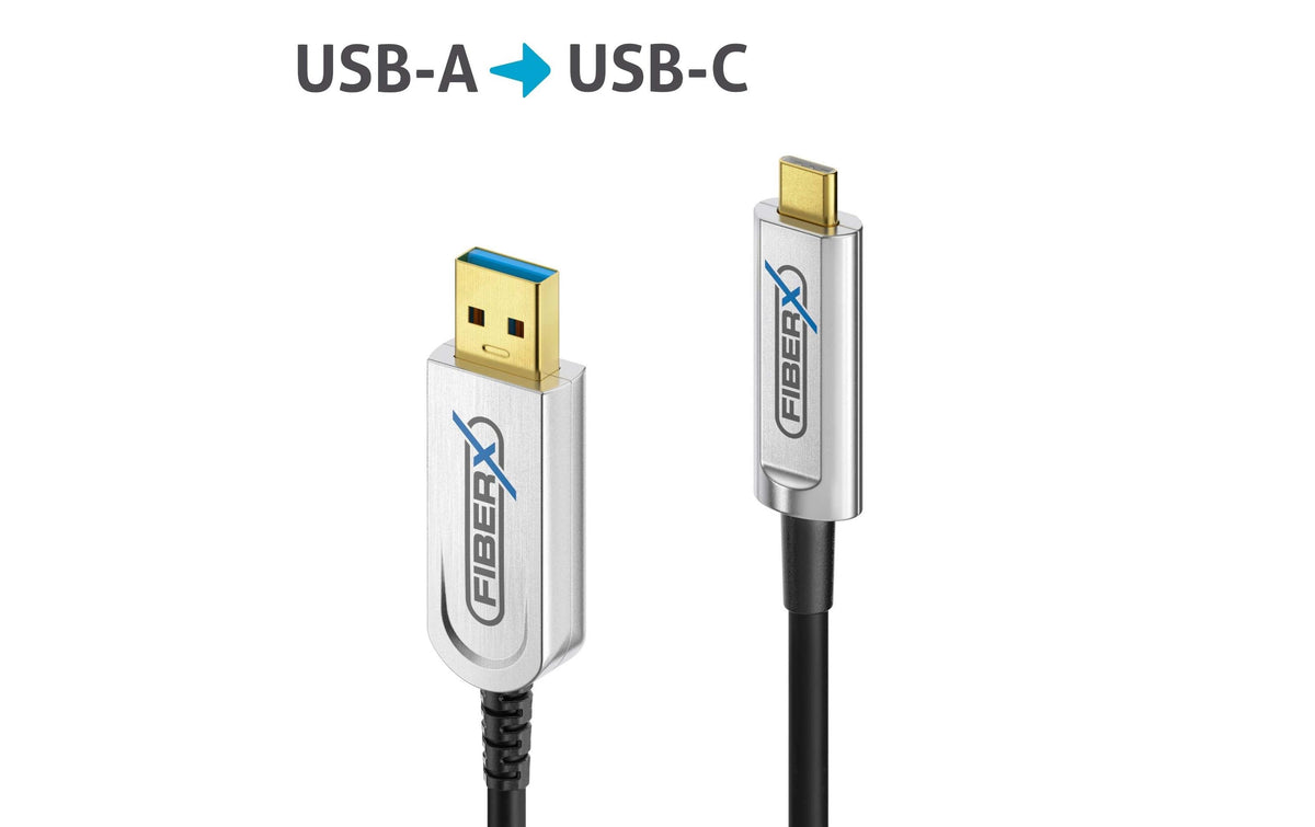 FiberX USB-A auf USB-C Kabel – USB 3.2 Gen 2 (10 Gbit/s) – 3 m – PD 4,5 W – Goldkontakte – Schwarz/Silber