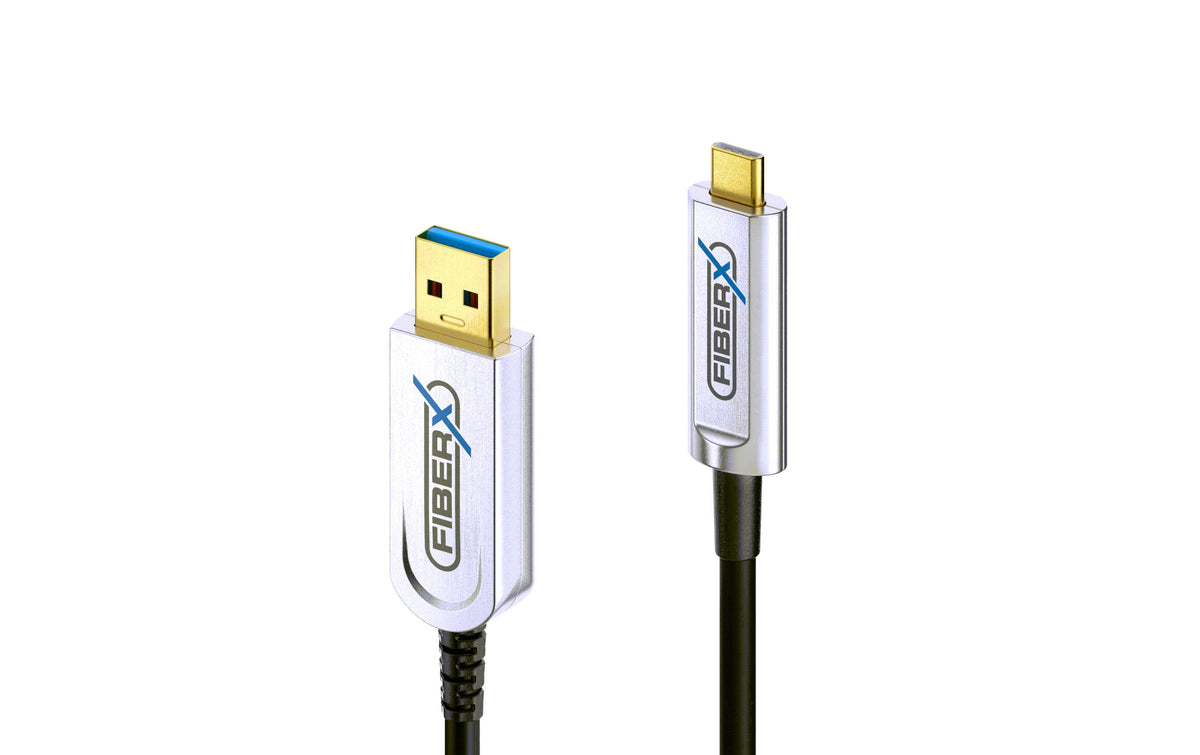 FiberX USB-A auf USB-C Kabel – USB 3.2 Gen 2 (10 Gbit/s) – 3 m – PD 4,5 W – Goldkontakte – Schwarz/Silber