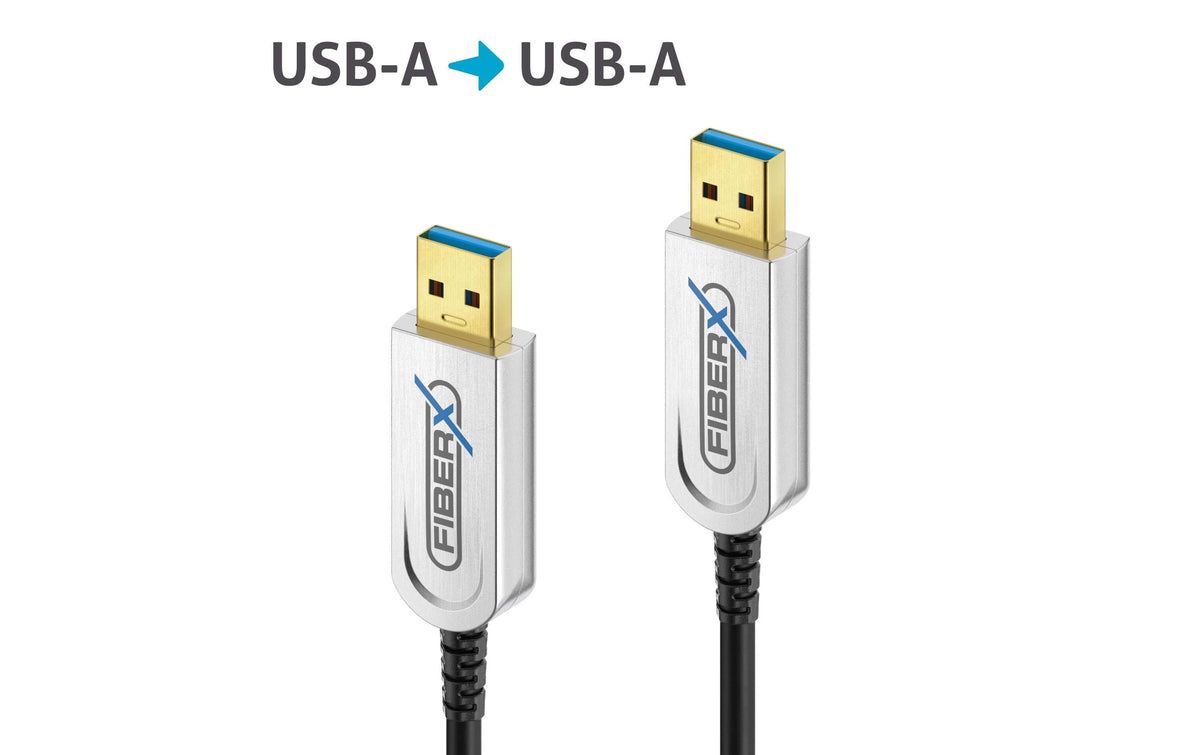 FiberX USB-A auf USB-A Kabel – USB 3.2 Gen 2 (10 Gbit/s) – 10 m – PD 4,5 W – Goldstecker – Schwarz