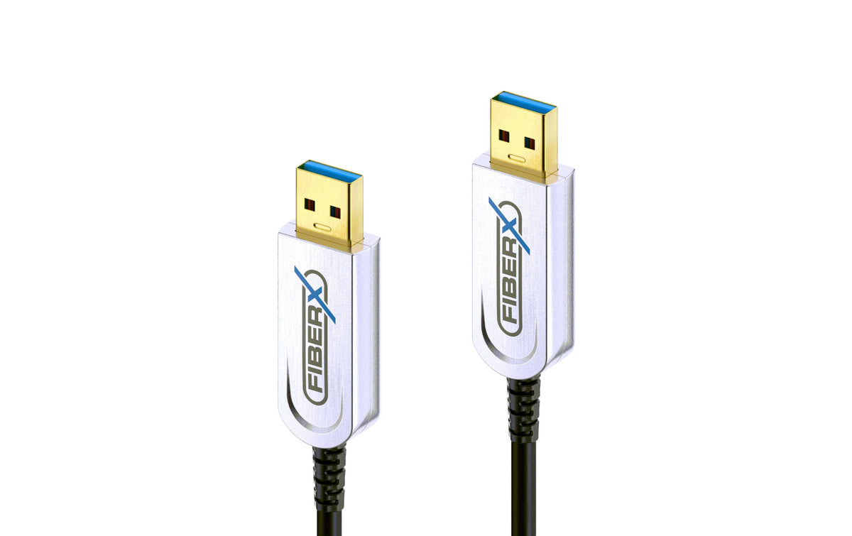 FiberX USB-A auf USB-A Kabel – USB 3.2 Gen 2 (10 Gbit/s) – 10 m – PD 4,5 W – Goldstecker – Schwarz