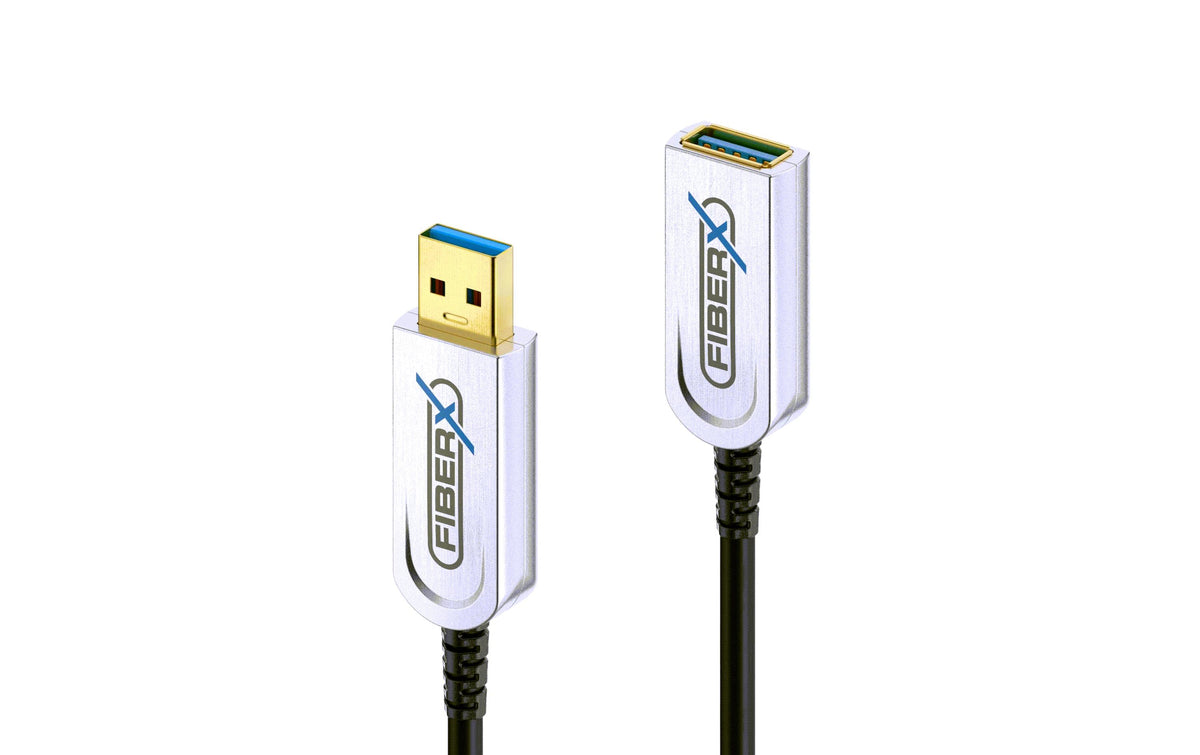 FiberX USB-A Verlängerungskabel (Stecker auf Buchse) – USB 3.2 Gen 2 (10 Gbit/s) – 10 m – Schwarz