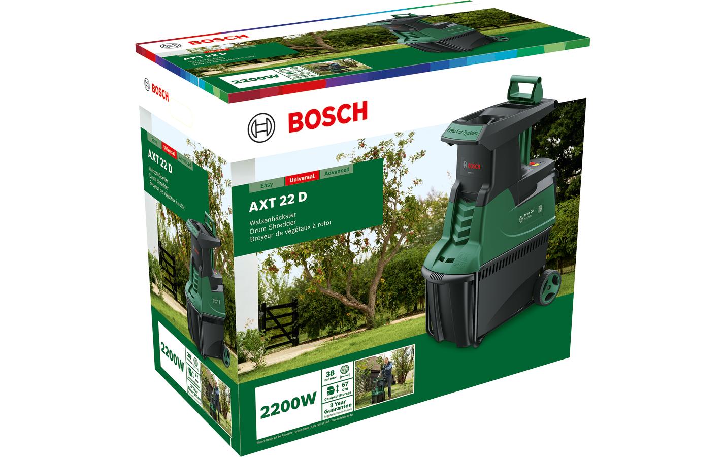 Bosch AXT 22 D – 2200 W – Max. Ast-Durchmesser 38 mm – 53 l Sammelbox – Netzbetrieb