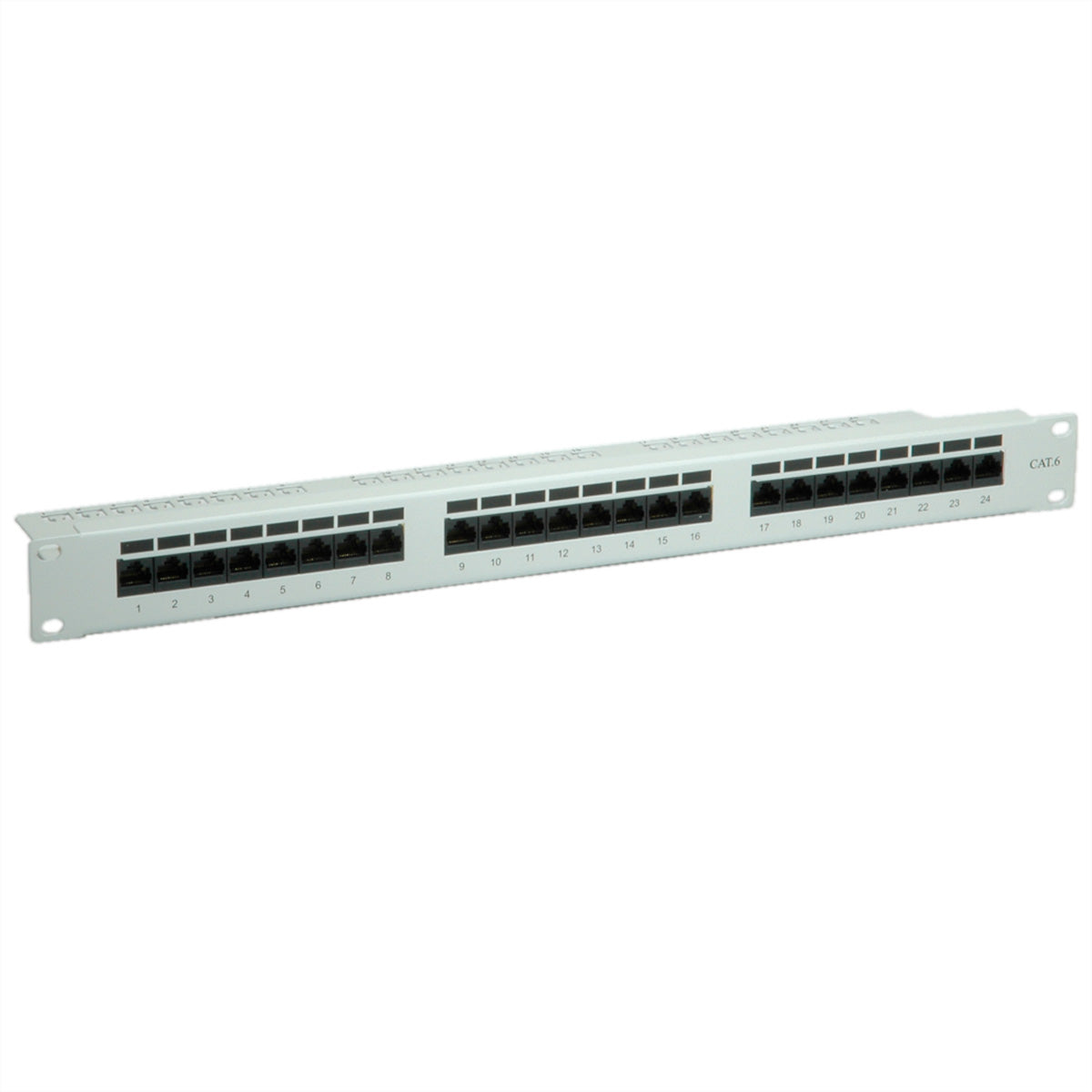 VALUE Patchpanel Cat6 (Klasse E) – 24× Ports, ungeschirmt (UTP), 19", 1U, Grau