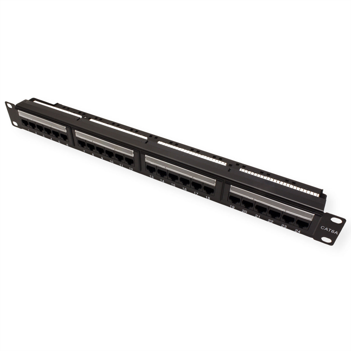 VALUE Cat.6A / Class EA Patchpanel – 24× RJ‑45, ungeschirmt, 19", 1U, schwarz