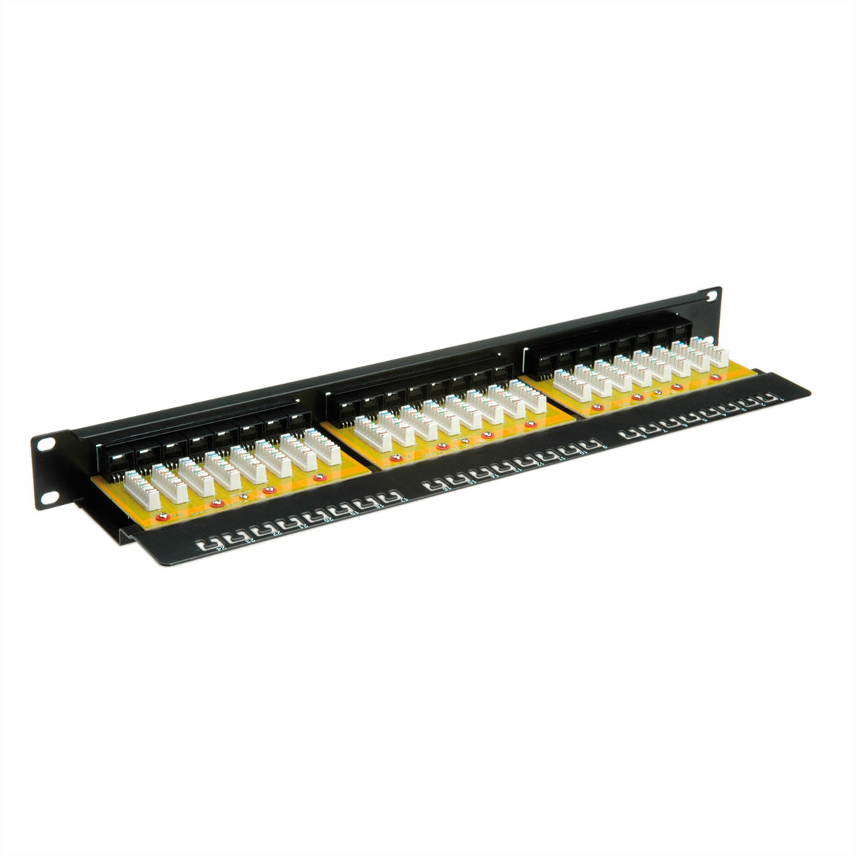 VALUE Patchpanel – Cat.6 / Klasse E, 24× Ports, ungeschirmt (UTP), Schwarz, 19", 1U, für 19"-Schränke