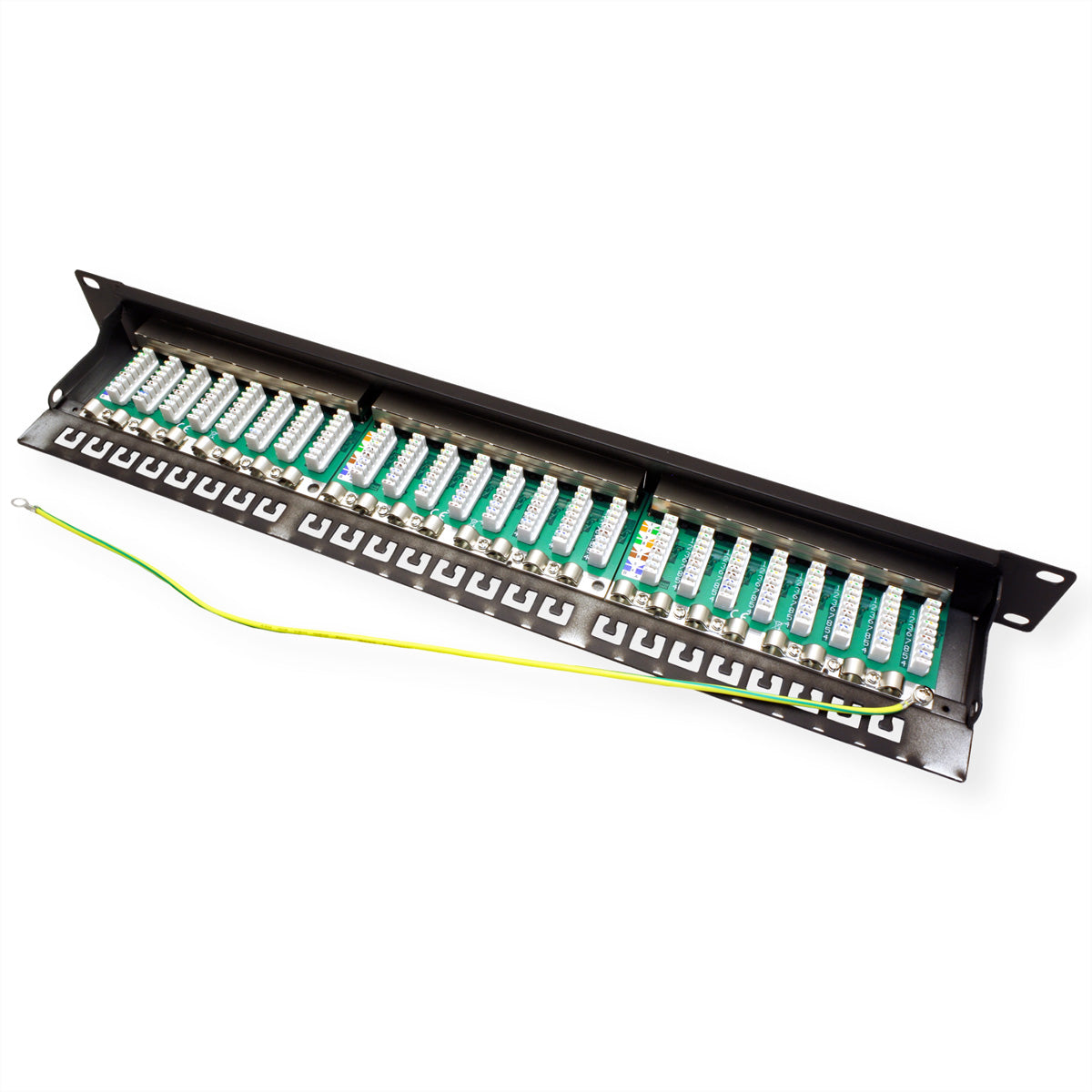 VALUE Cat.6A (Klasse EA) Patchpanel – 24× RJ‑45, 10 Gbit/s, geschirmt, 19", 1U, für Cat6a, schwarz