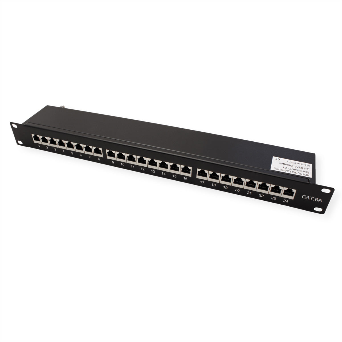 VALUE Cat.6A (Klasse EA) Patchpanel – 24× RJ‑45, 10 Gbit/s, geschirmt, 19", 1U, für Cat6a, schwarz