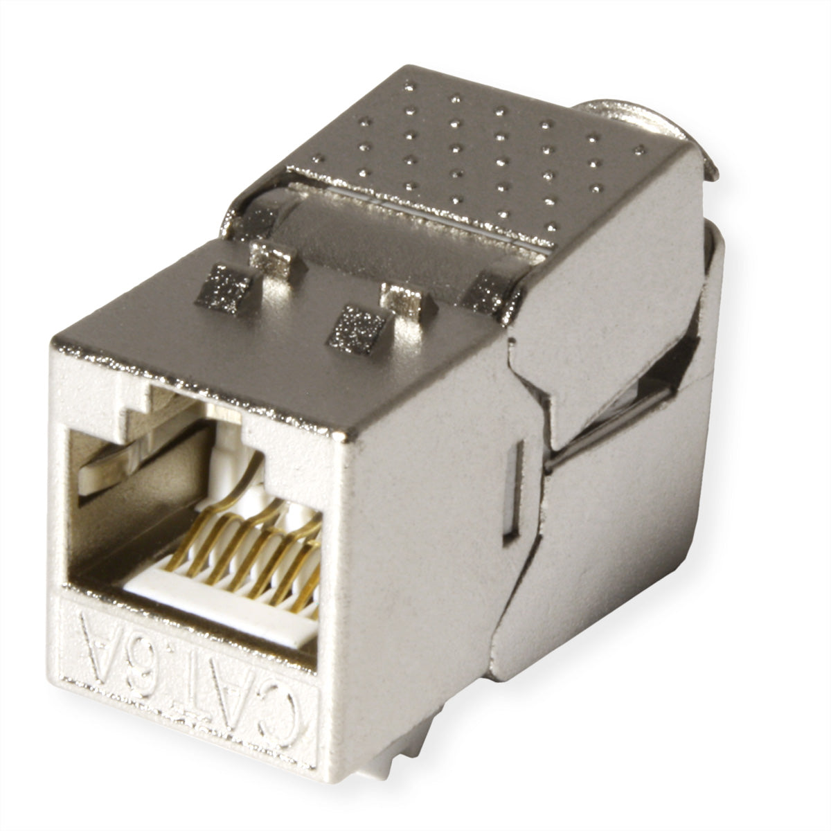 VALUE 26.99.0376 Keystone Cat6A STP – RJ‑45 Buchse, Flach, Edelstahl, 20×37×22,5 mm