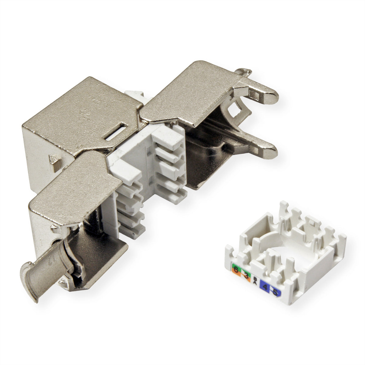 VALUE 26.99.0376 Keystone Cat6A STP – RJ‑45 Buchse, Flach, Edelstahl, 20×37×22,5 mm