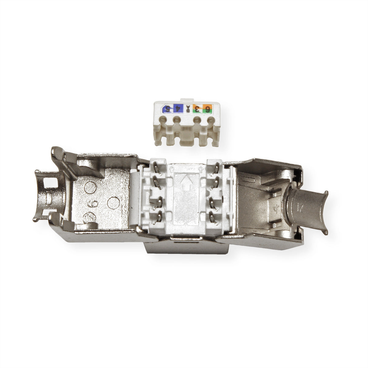 VALUE 26.99.0376 Keystone Cat6A STP – RJ‑45 Buchse, Flach, Edelstahl, 20×37×22,5 mm