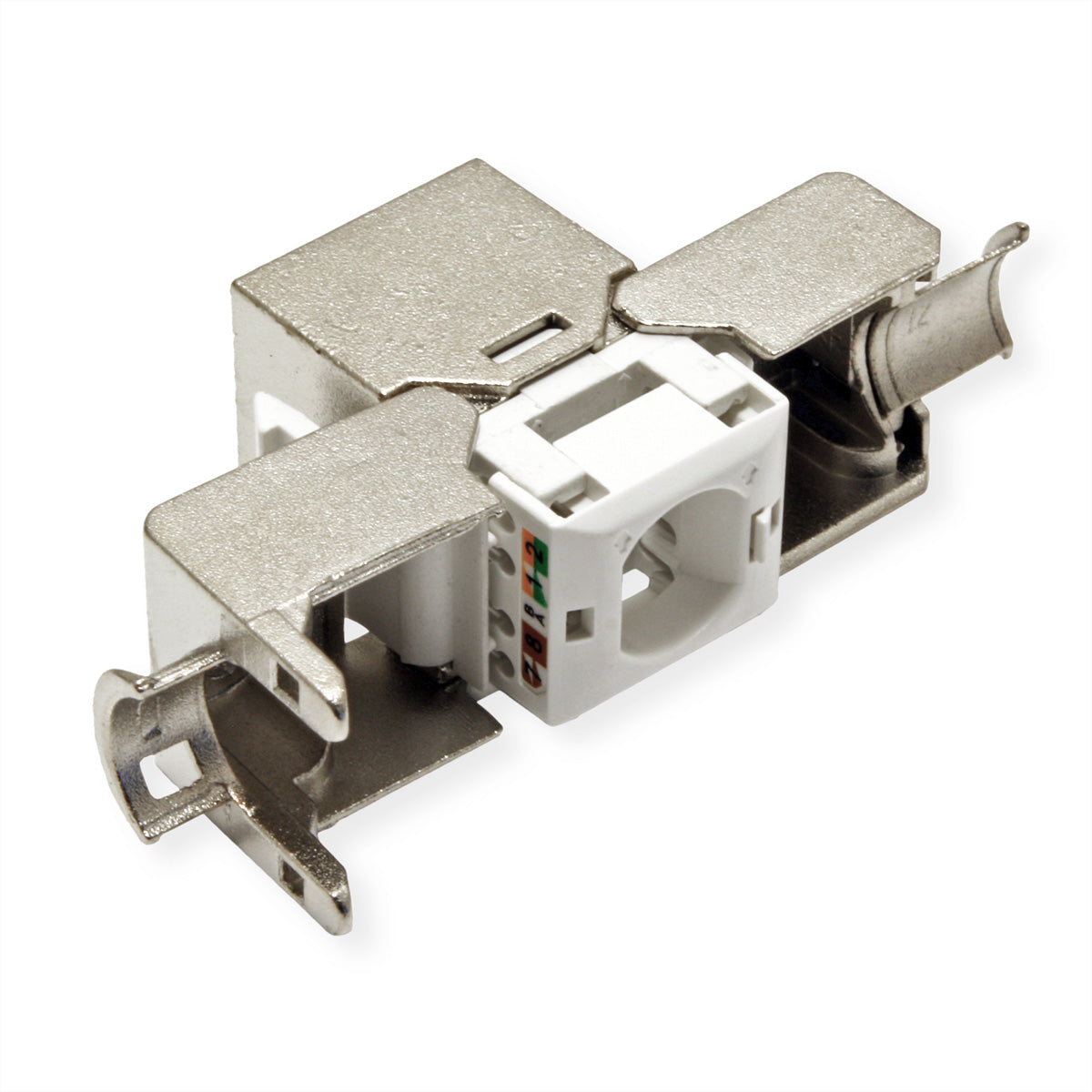 VALUE 26.99.0376 Keystone Cat6A STP – RJ‑45 Buchse, Flach, Edelstahl, 20×37×22,5 mm