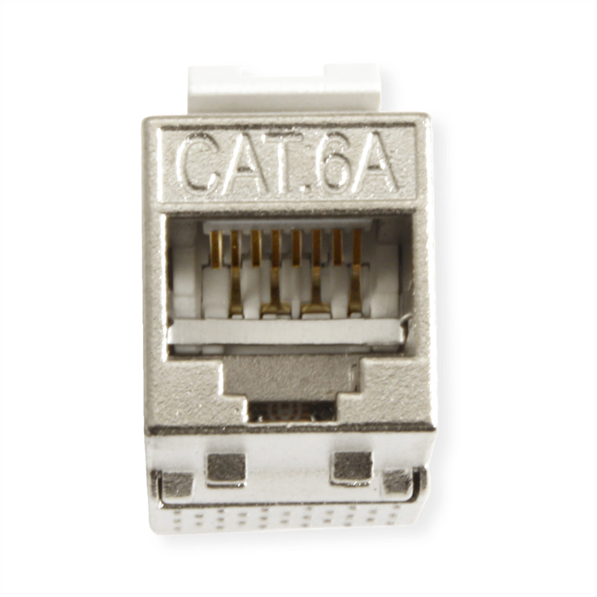 VALUE 26.99.0376 Keystone Cat6A STP – RJ‑45 Buchse, Flach, Edelstahl, 20×37×22,5 mm