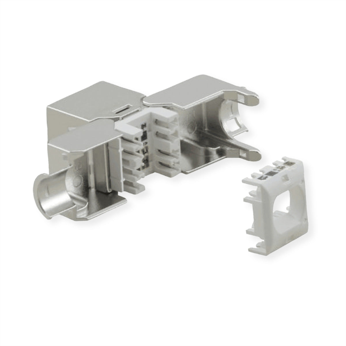 VALUE 26.99.0376 Keystone Cat6A STP – RJ‑45 Buchse, Flach, Edelstahl, 20×37×22,5 mm