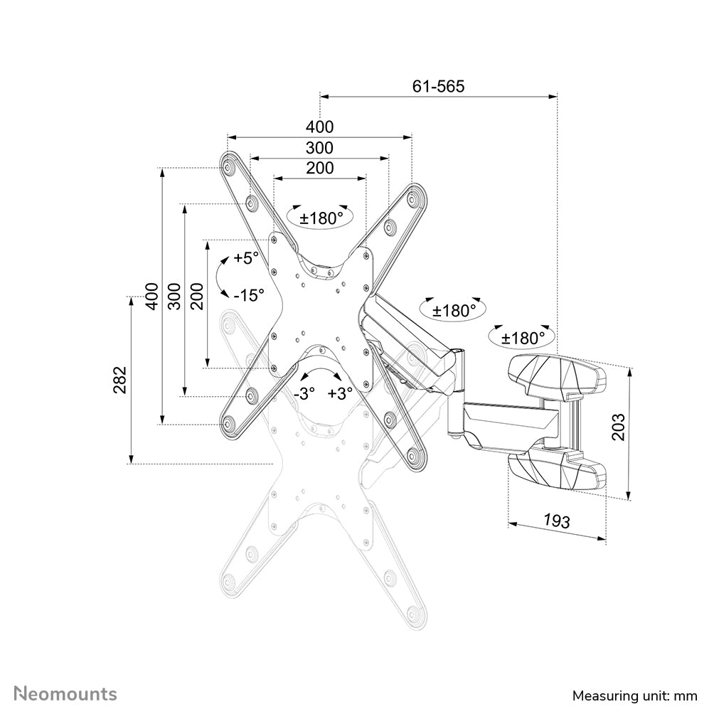 Neomounts WL70-550BL14 – Wandhalterung, Full-Motion, für 32–55", VESA 75×75–400×400, bis 30 kg