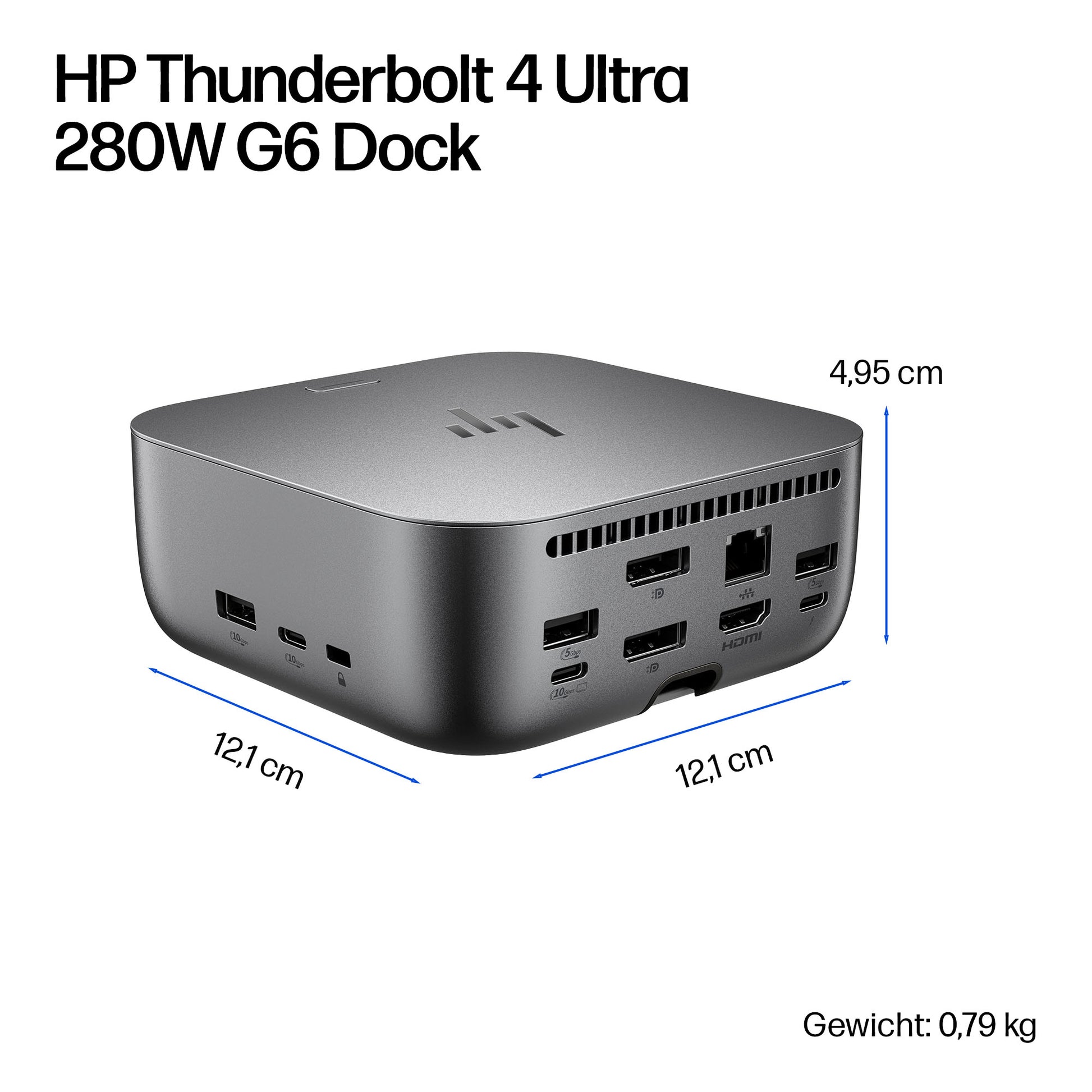 HP Thunderbolt 4 Ultra G6 Dockingstation – Thunderbolt 4, 2× DP, 1× HDMI, 5× USB-A, 3× USB-C, 280 W PD, 2,5GbE