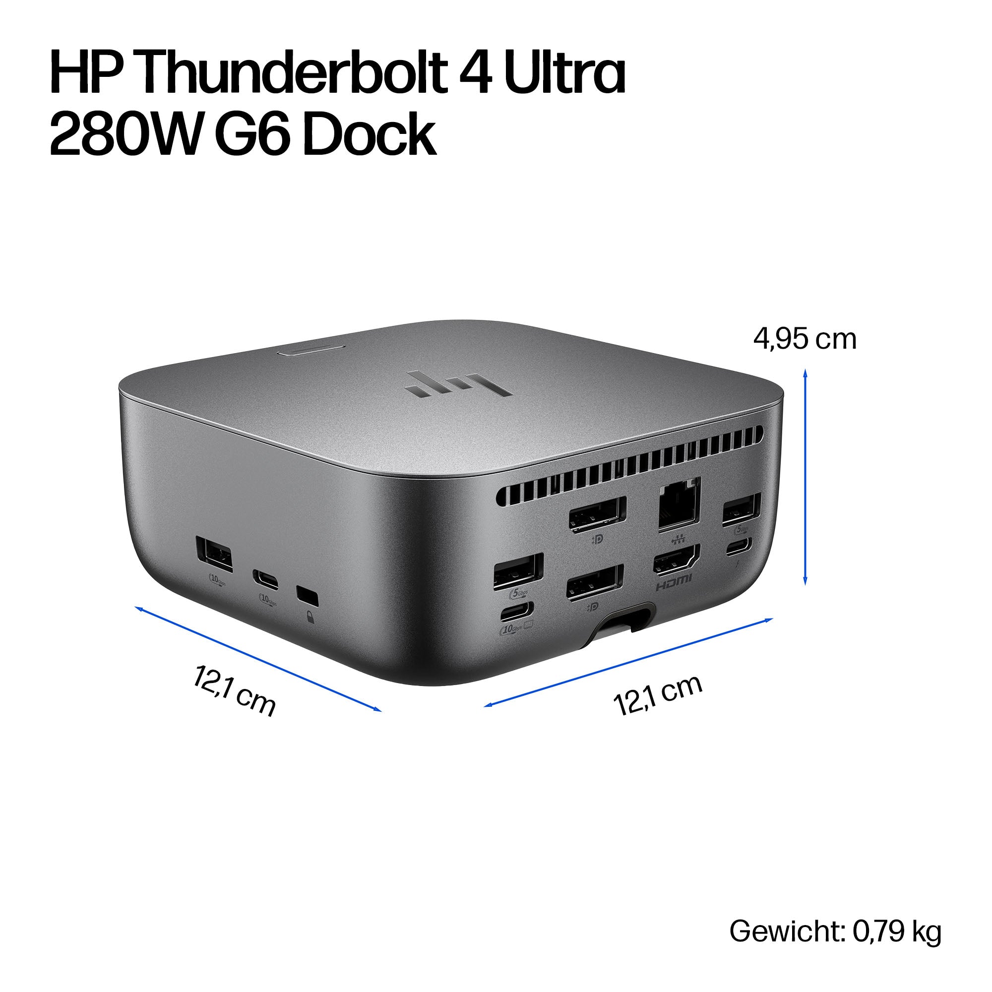 HP Thunderbolt 4 Ultra G6 Dockingstation – Thunderbolt 4, 2× DP, 1× HDMI, 5× USB-A, 3× USB-C, 280 W PD, 2,5GbE