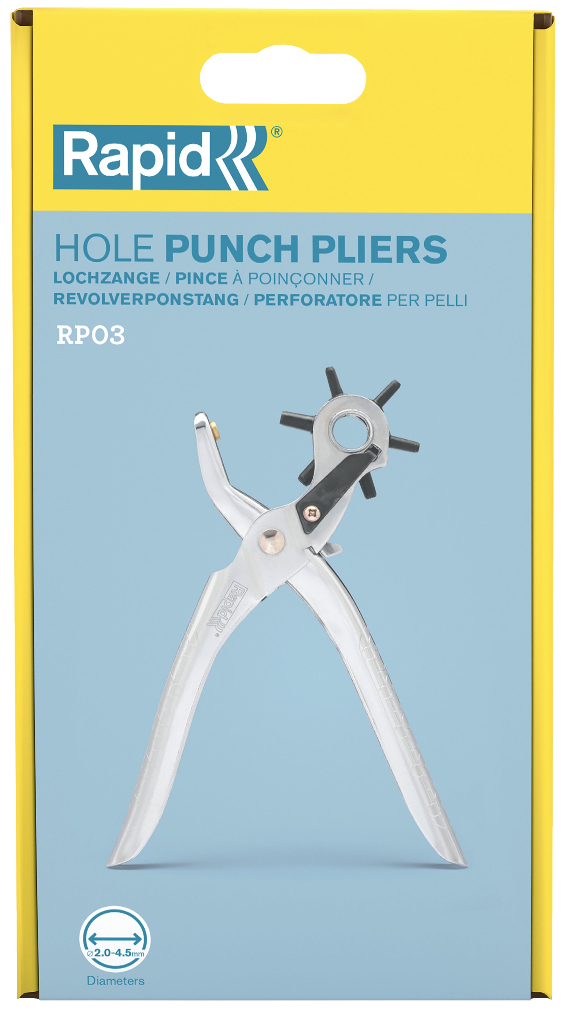 Rapid RP03 Lochzange – Länge 255 mm, für Nieten 2–4 mm, Aluminium/Stahl