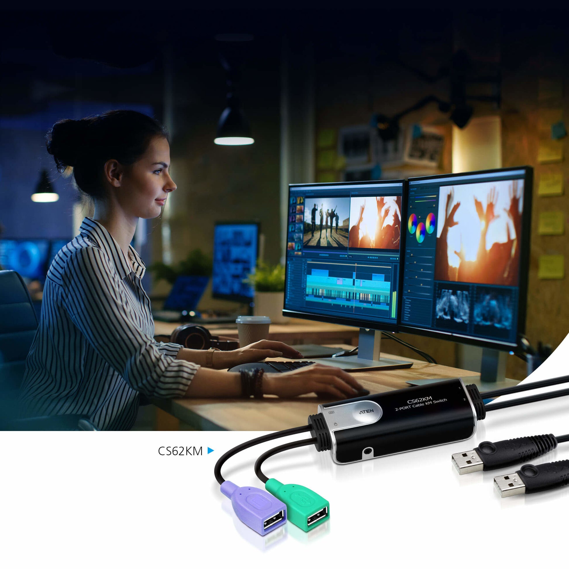 ATEN CS62KM – 2-Port KVM-Switch (lokal) – USB 2.0-Hub, Desktop