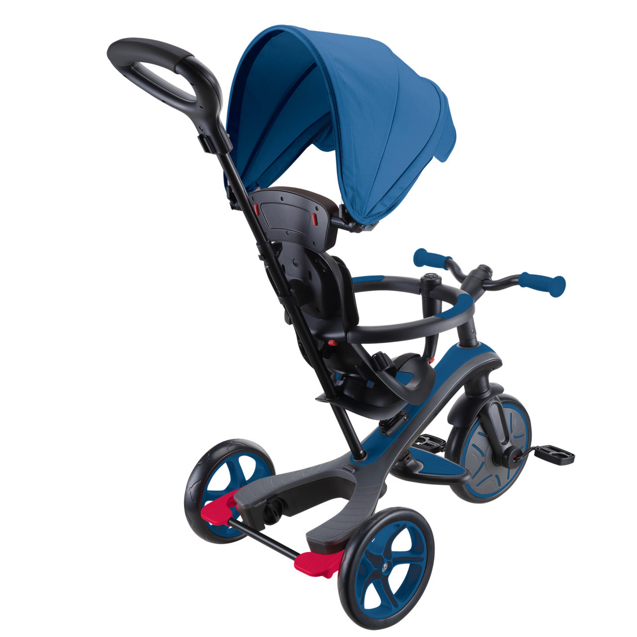 Globber Explorer 4 in 1 Dreirad – Verstellbarer Sitz, Schiebestange, Gurt – ab 10 Monaten – Blau