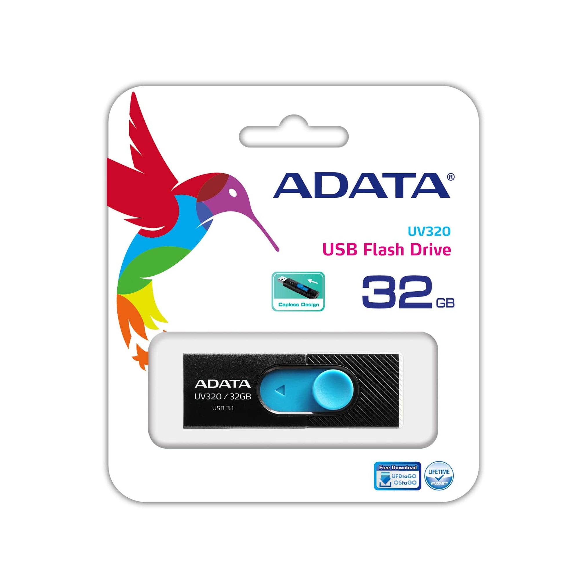 ADATA UV320 – 32 GB USB-Stick, USB-A, USB 3.2 Gen1, schwarz/blau