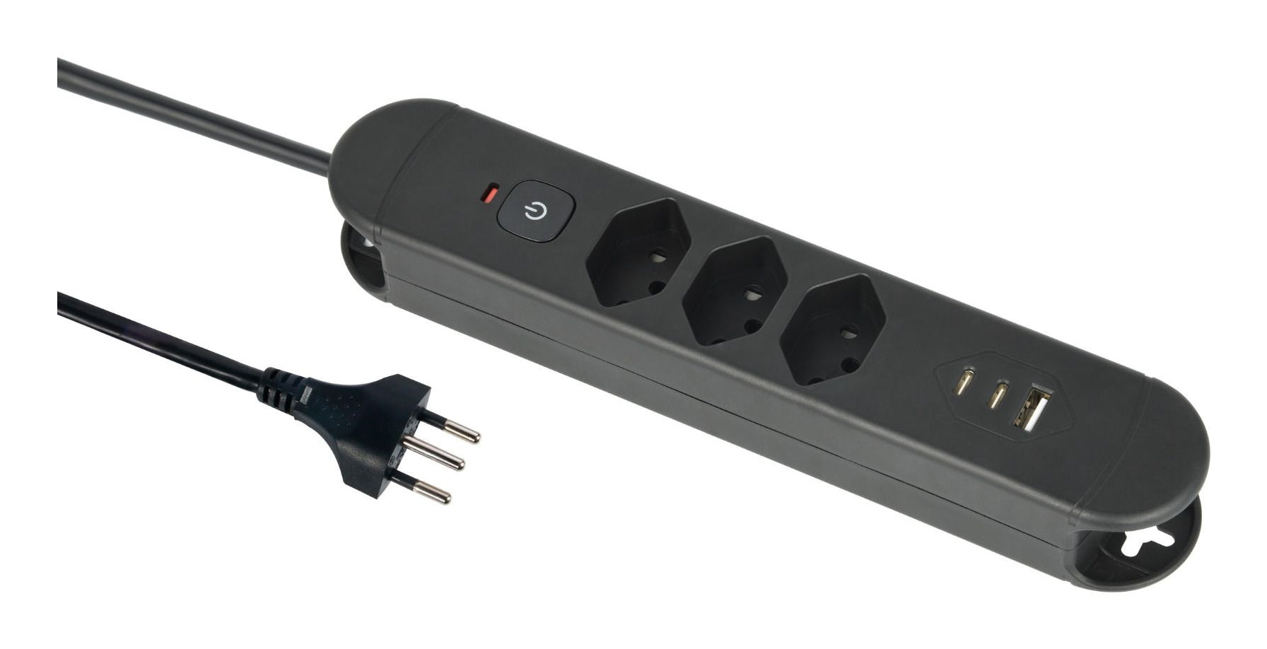 M. Schönenberger Schönenberger ReLife Steckdosenleiste, 3×T13, 1×USB‑A + 2×USB‑C, ohne Schalter, 1,8 m Kabel – schwarz