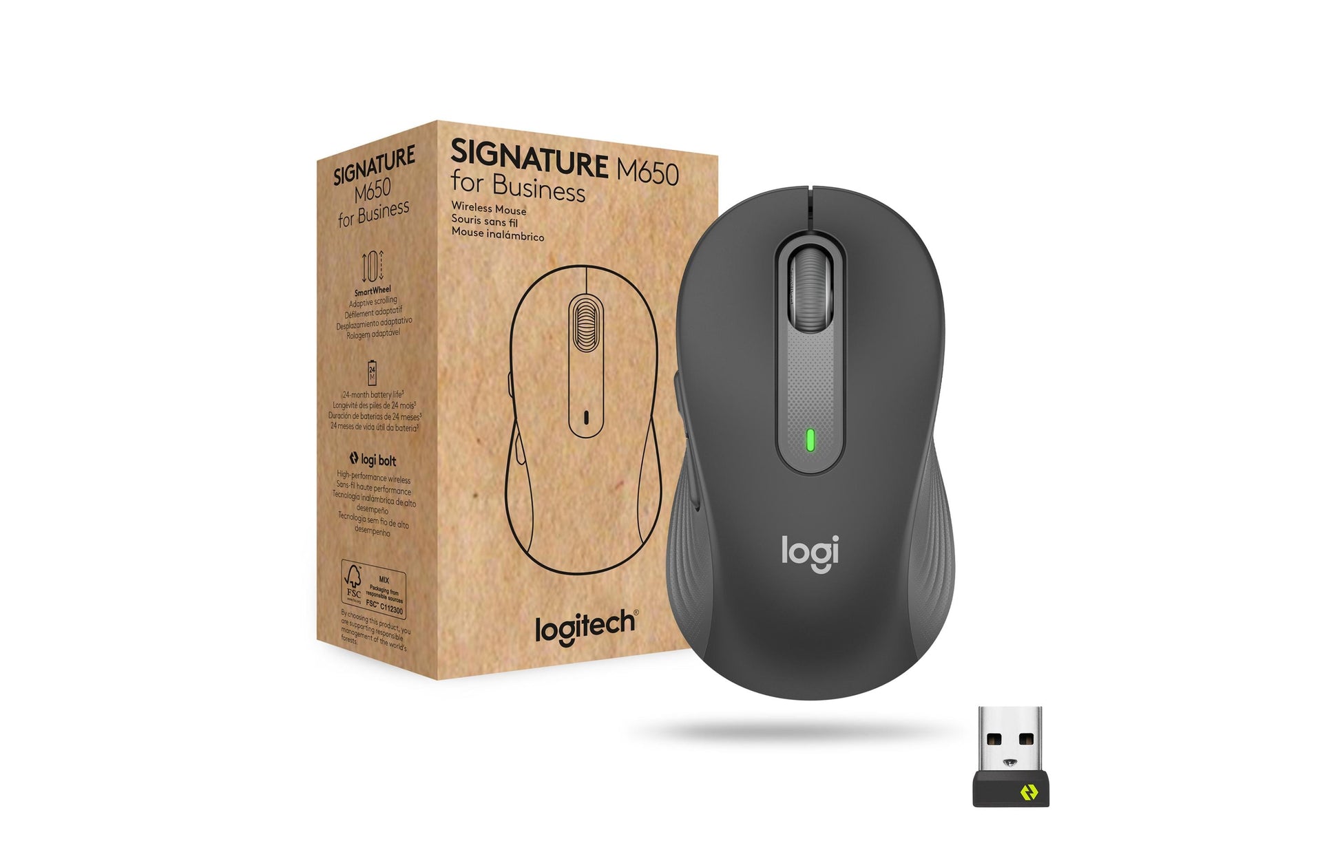 Logitech Signature M650 für Business – Maus – Kabellos (Bluetooth/2,4 GHz), Logi Bolt, rechts