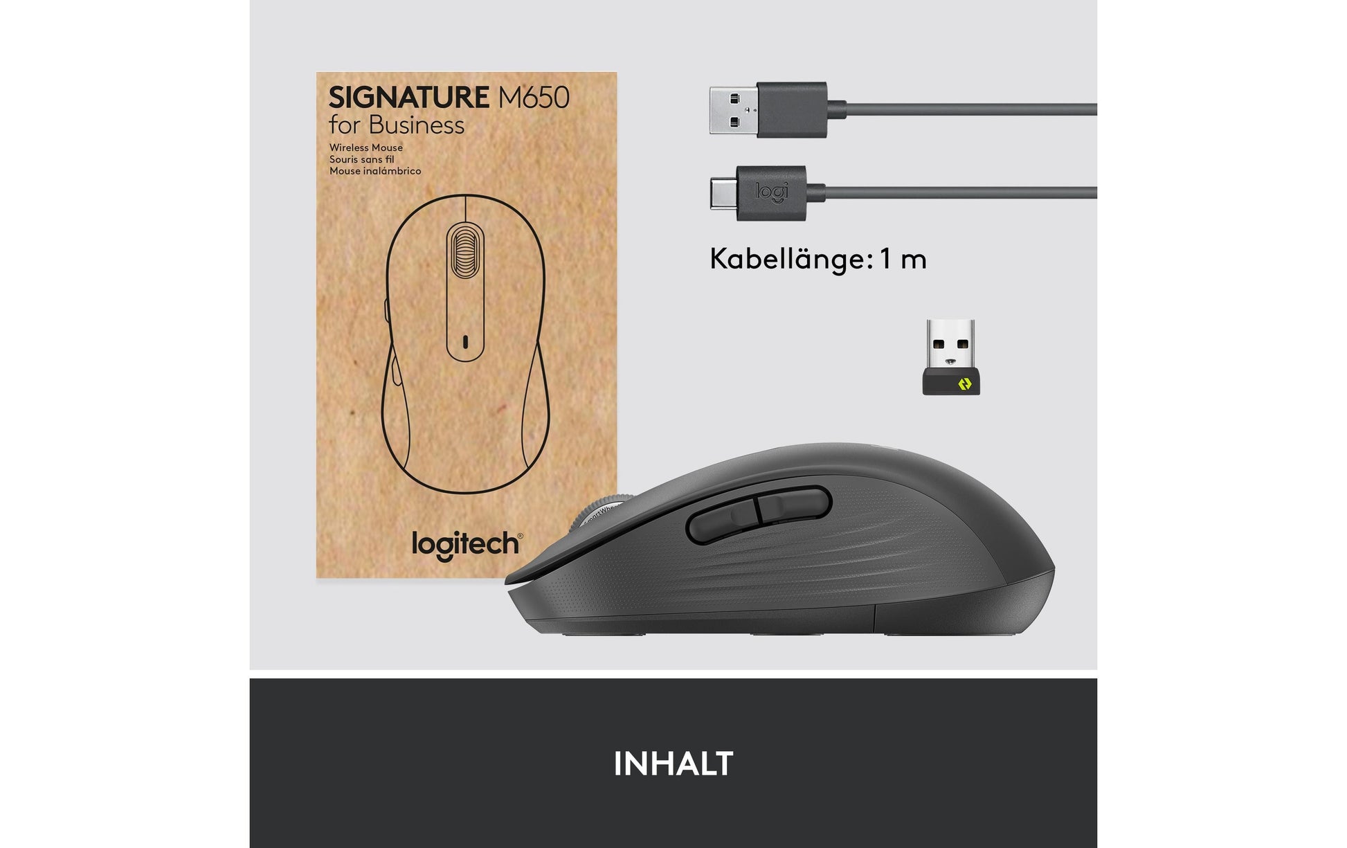 Logitech Signature M650 für Business – Maus – Kabellos (Bluetooth/2,4 GHz), Logi Bolt, rechts