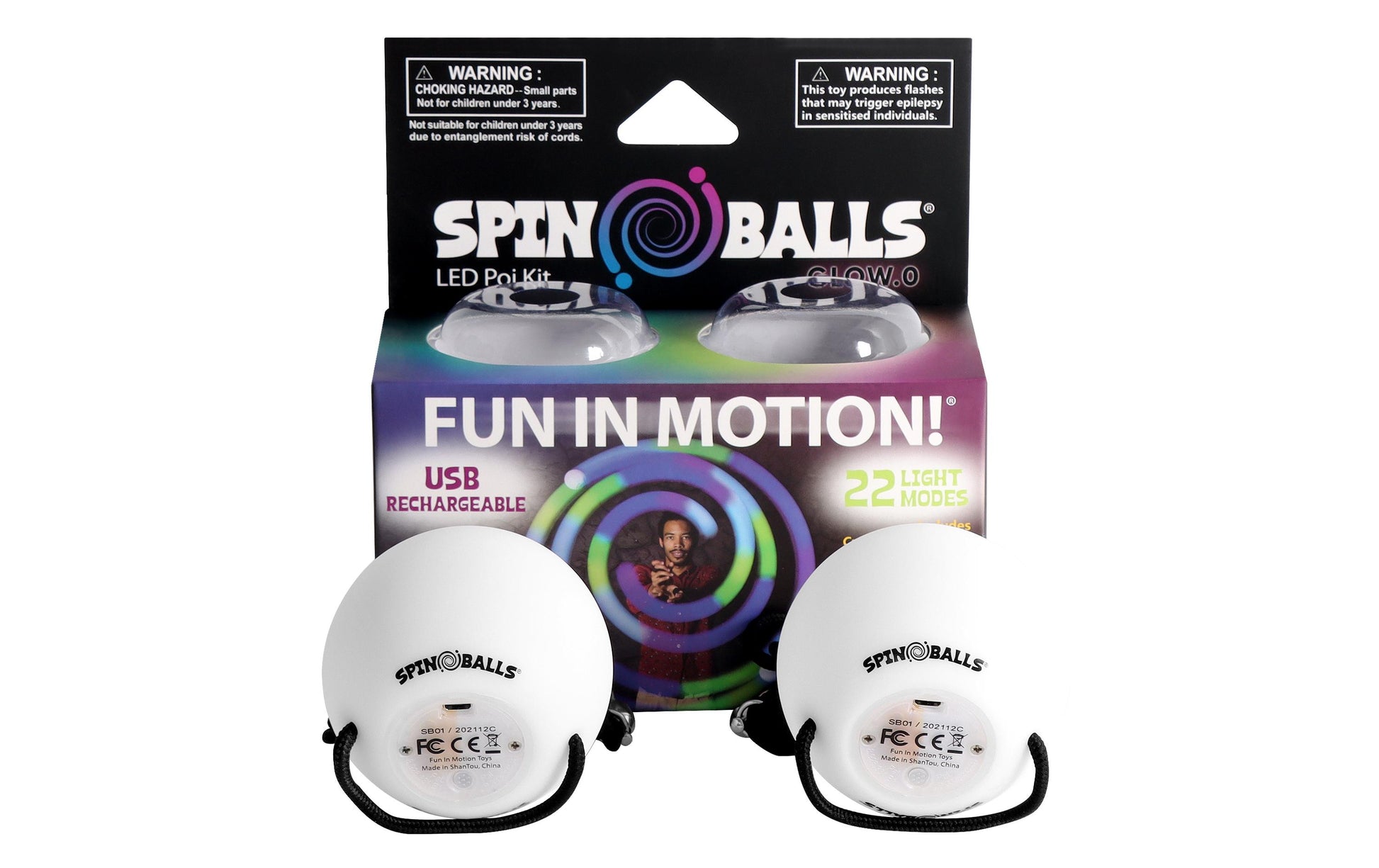 Spinballs Glow.0 LED-Poi-Bälle – ab 6 Jahren – schwarz, weiss