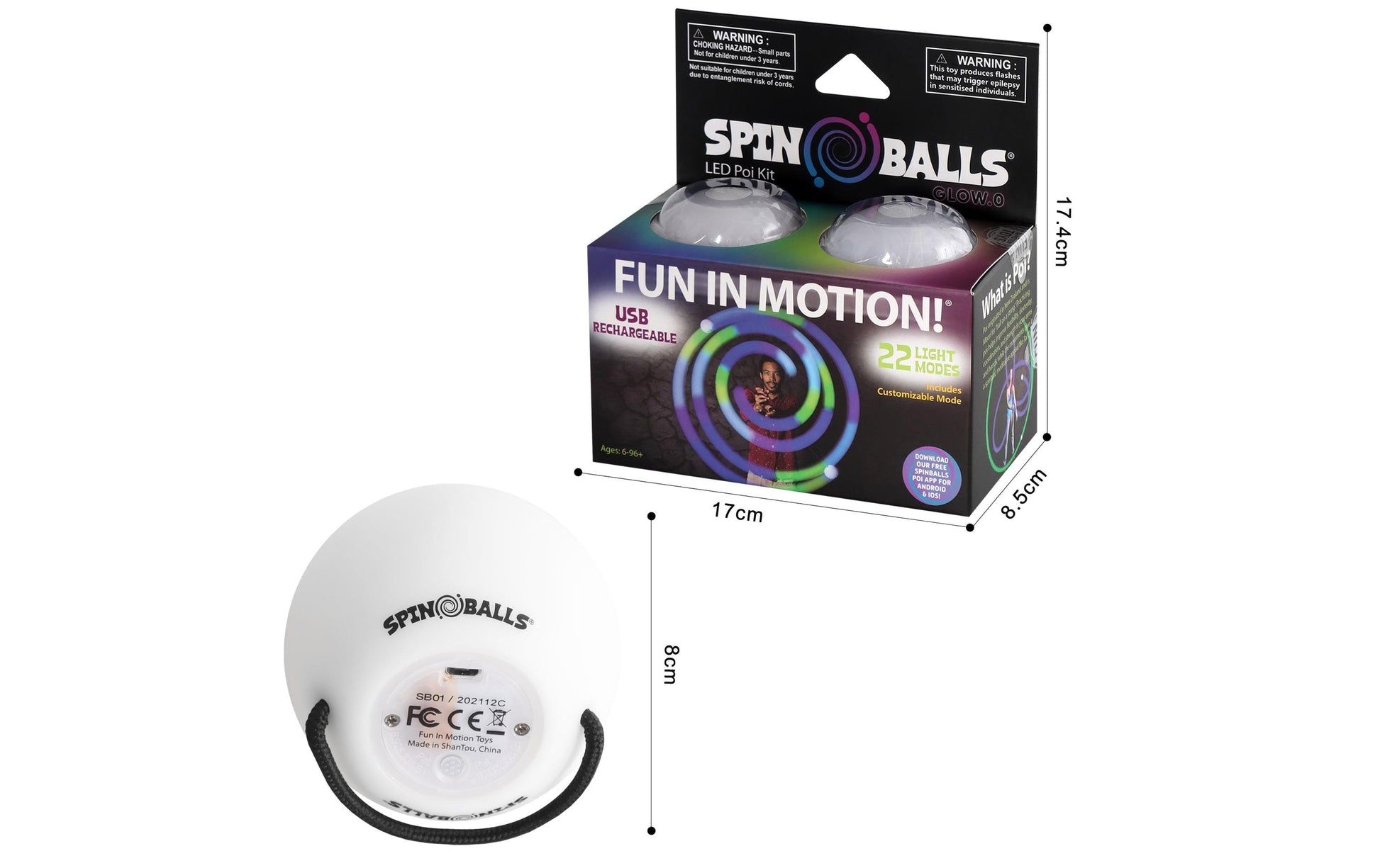 Spinballs Glow.0 LED-Poi-Bälle – ab 6 Jahren – schwarz, weiss