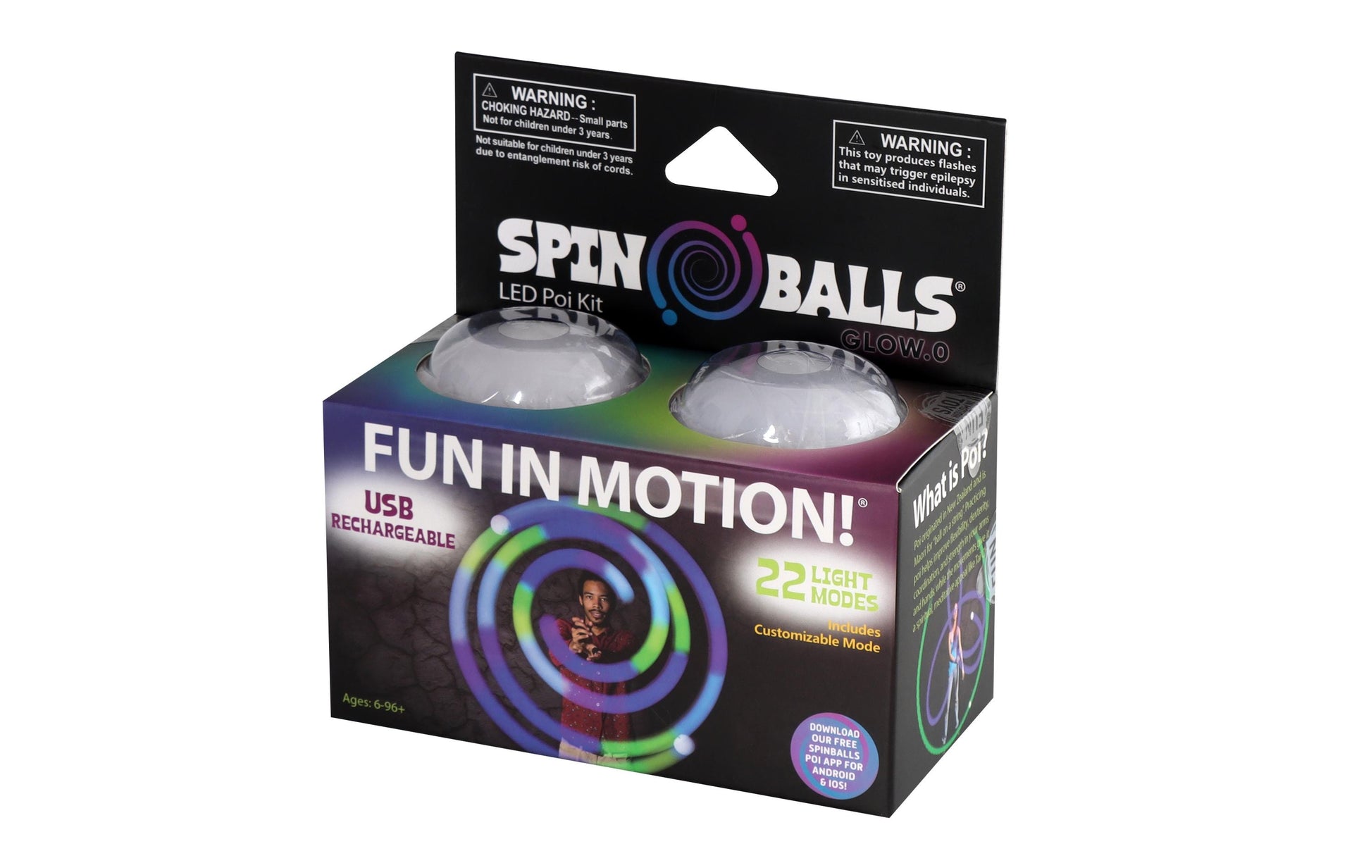 Spinballs Glow.0 LED-Poi-Bälle – ab 6 Jahren – schwarz, weiss