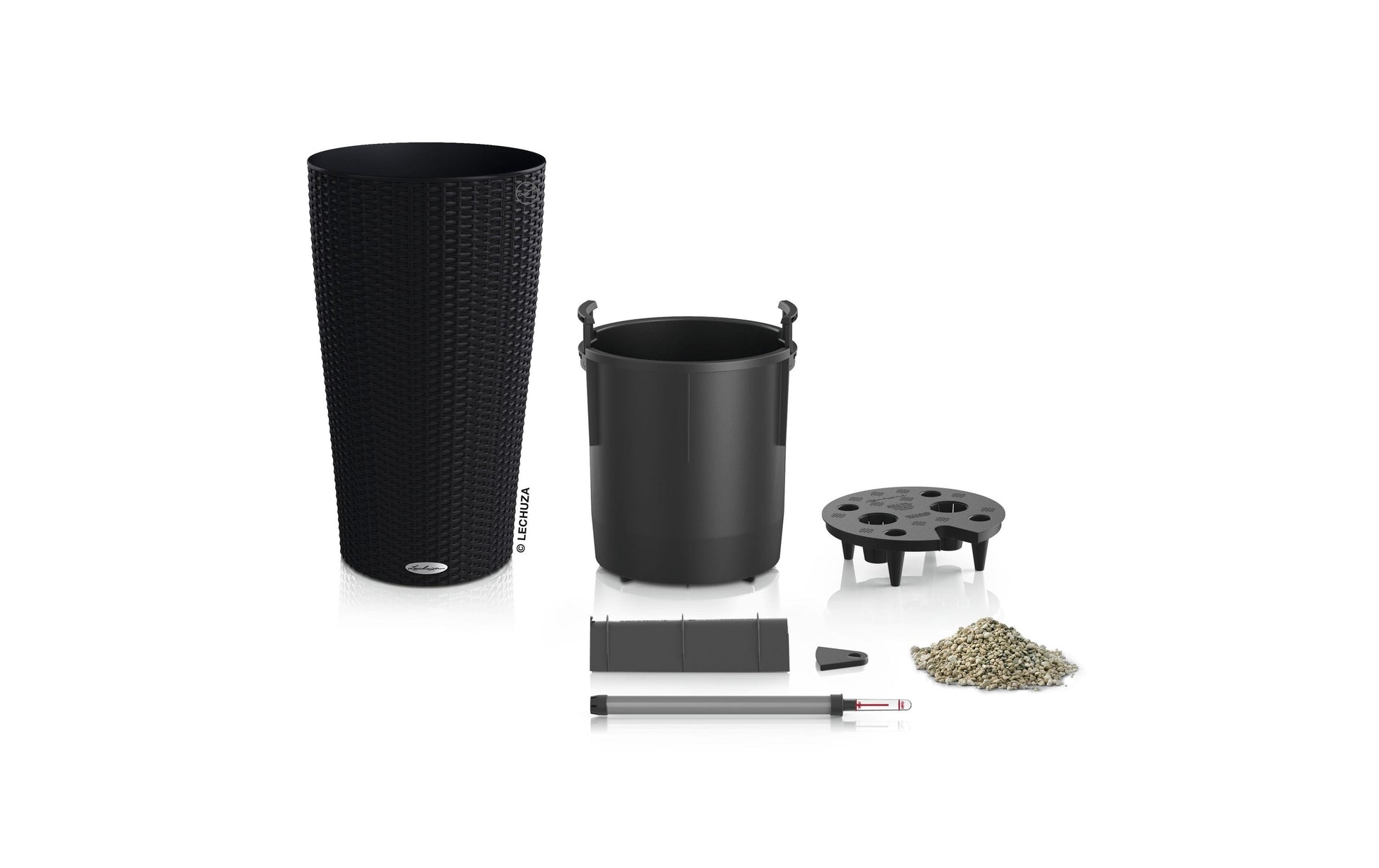 LECHUZA CILINDRO cottage 23 Pflanzgefäss – Ø 23 × 41 cm – Kunststoff, schwarz