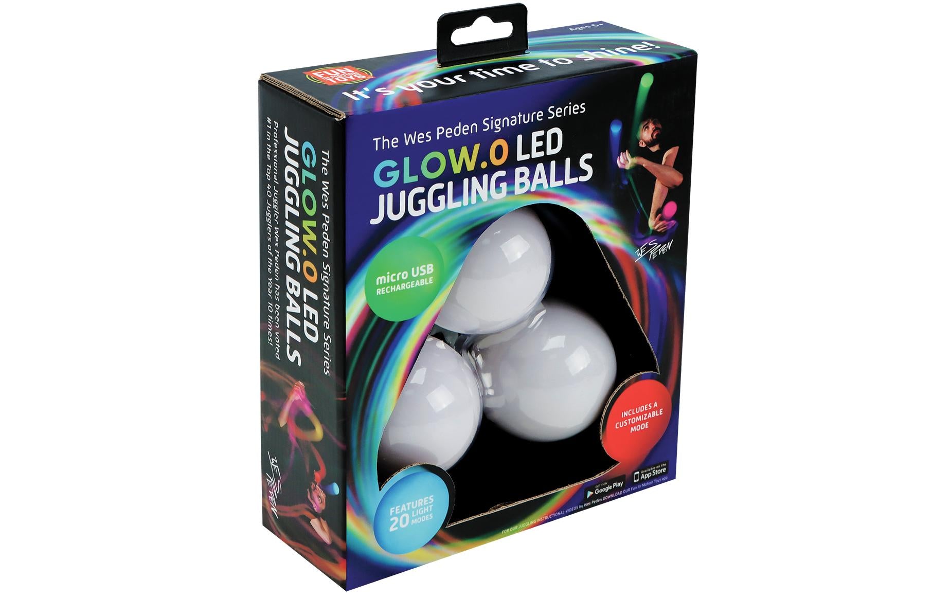 Wes peden glow.0 Jonglierbälle – mit LED – 3 Stück – ab 6 Jahren – Weiss