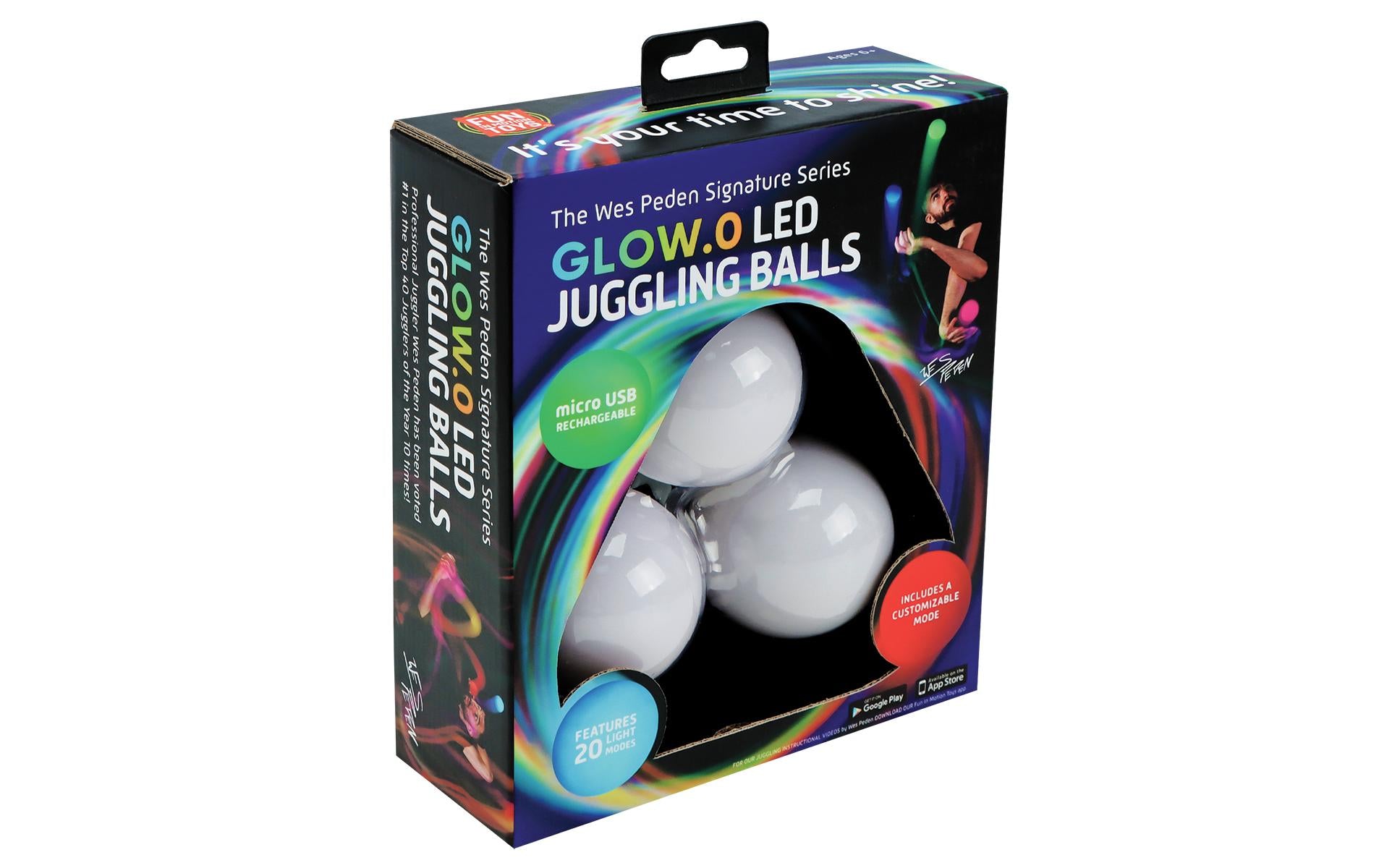 Wes peden glow.0 Jonglierbälle – mit LED – 3 Stück – ab 6 Jahren – Weiss