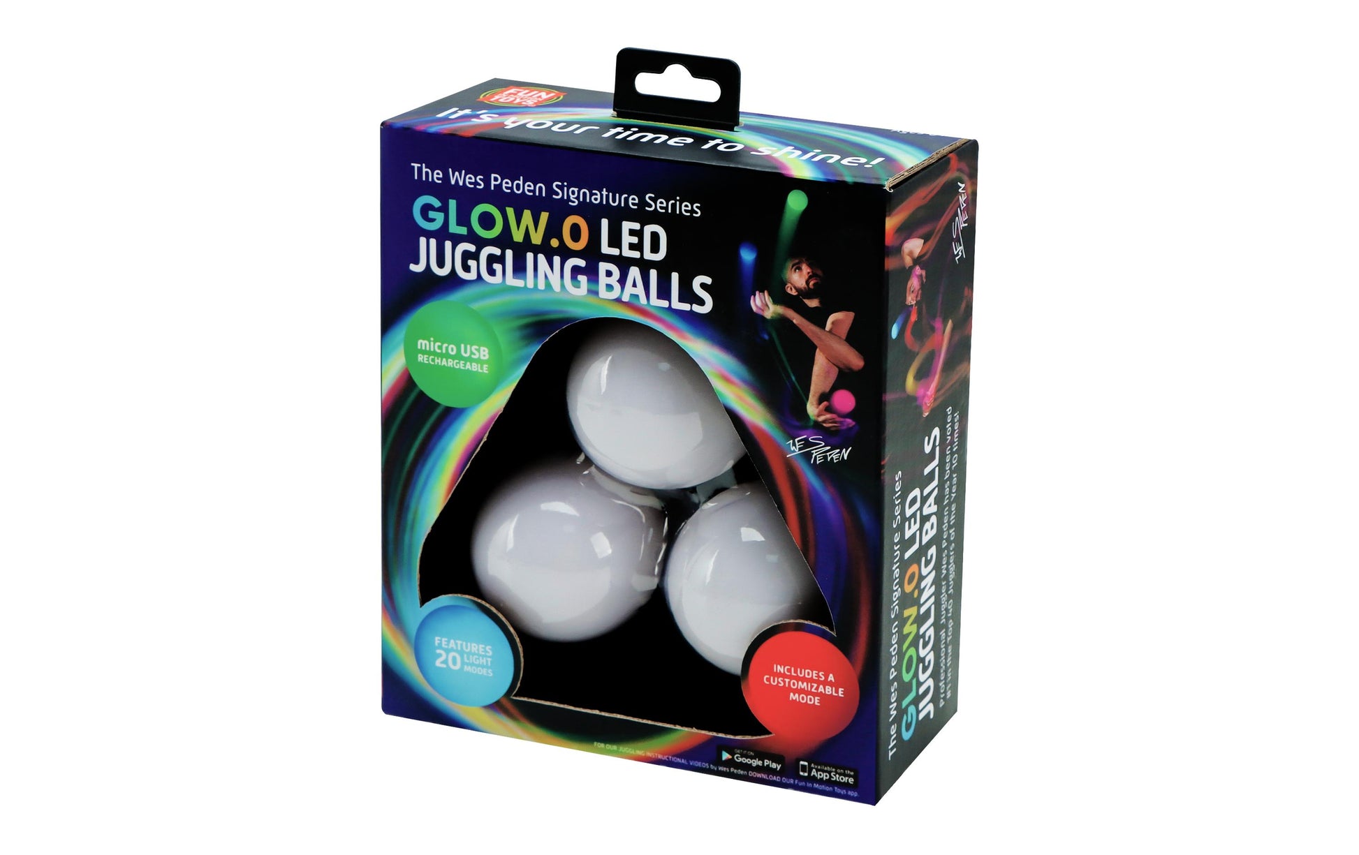 Wes peden glow.0 Jonglierbälle – mit LED – 3 Stück – ab 6 Jahren – Weiss